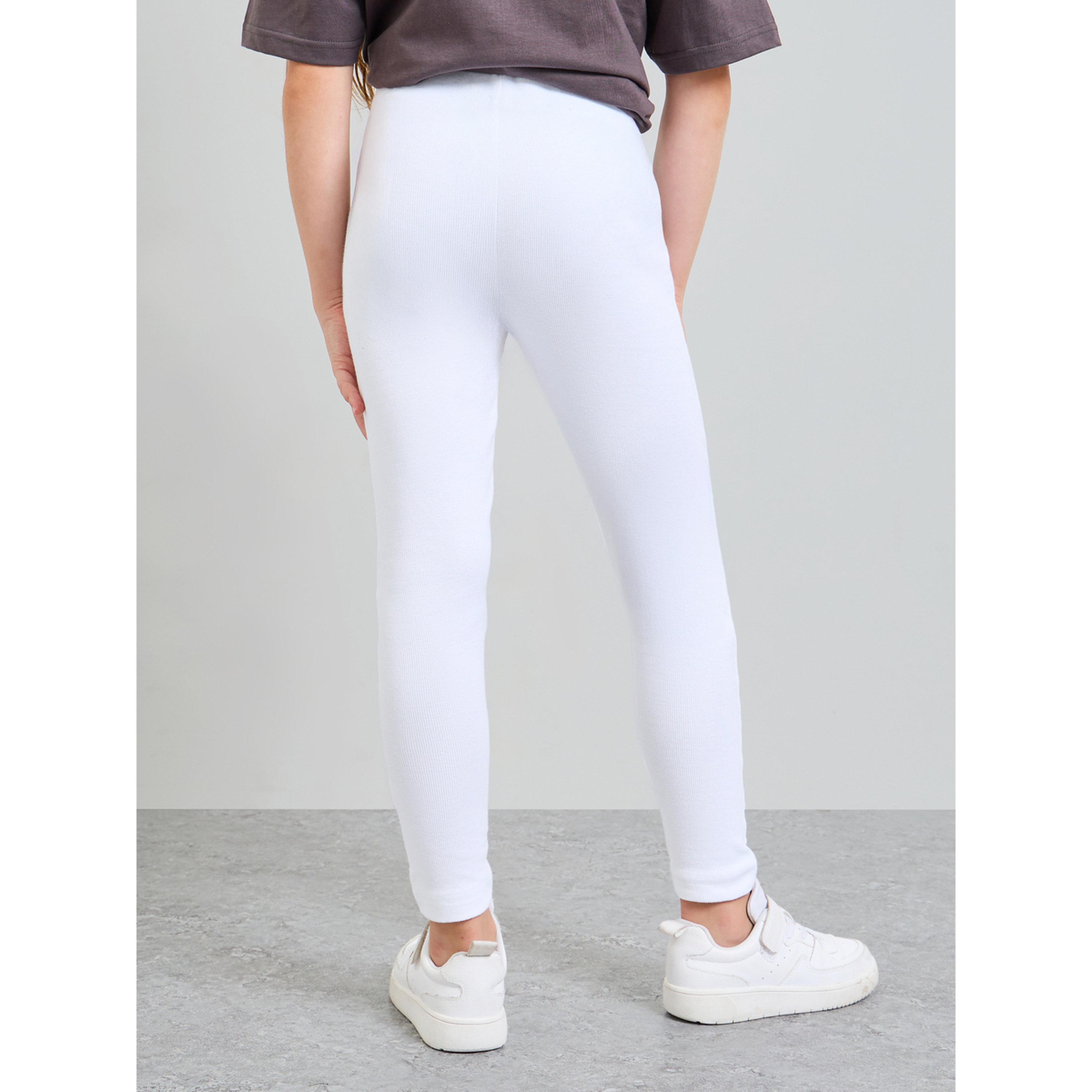 Styli Teen Girls White Graphic Print Ribbed Cotton Full-Length Leggings-girls-clothing-bottoms-leggings-image-4