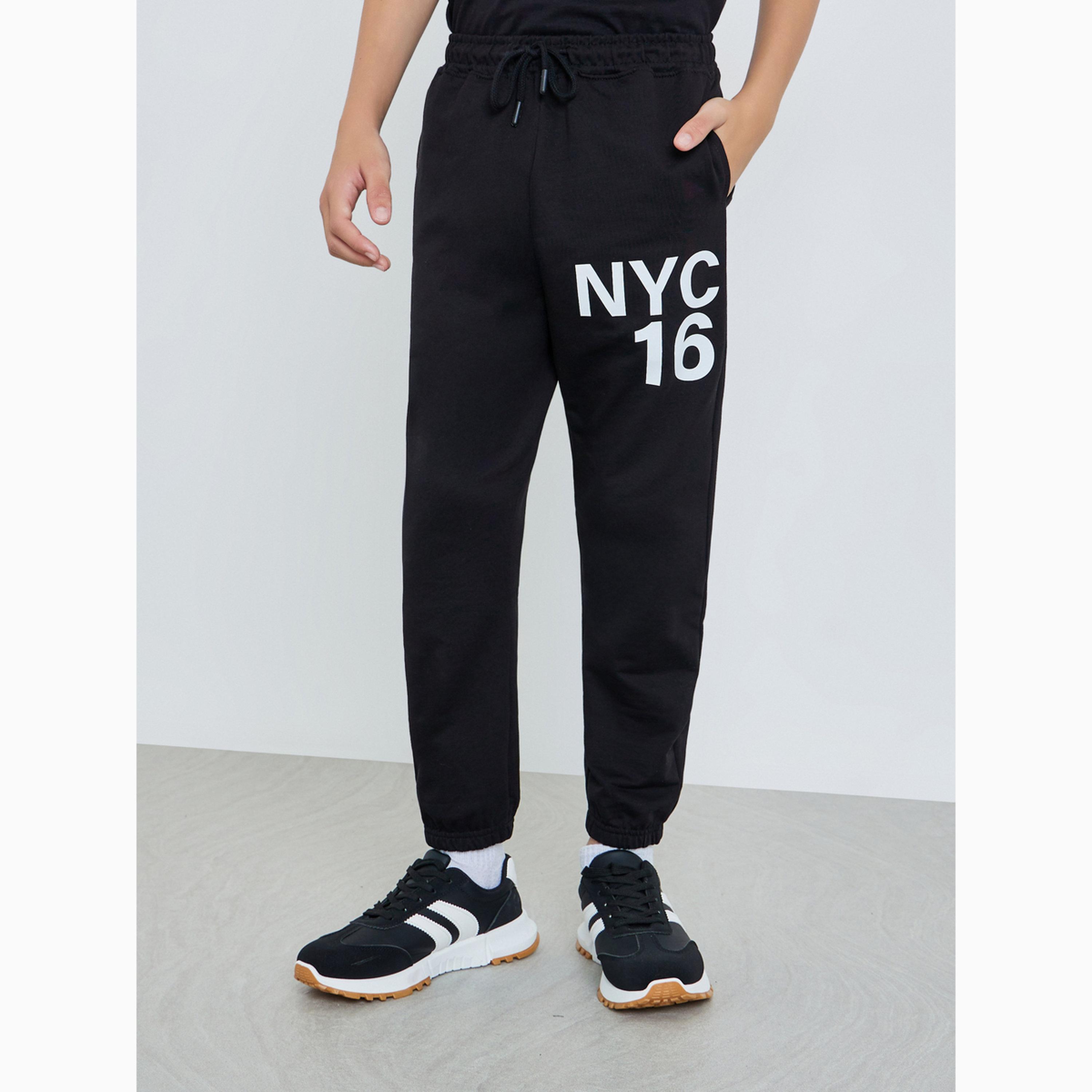 Styli Teen Boys Cotton Joggers with NYC Print-boys-clothing-bottoms-joggersandtrackpants-image-1