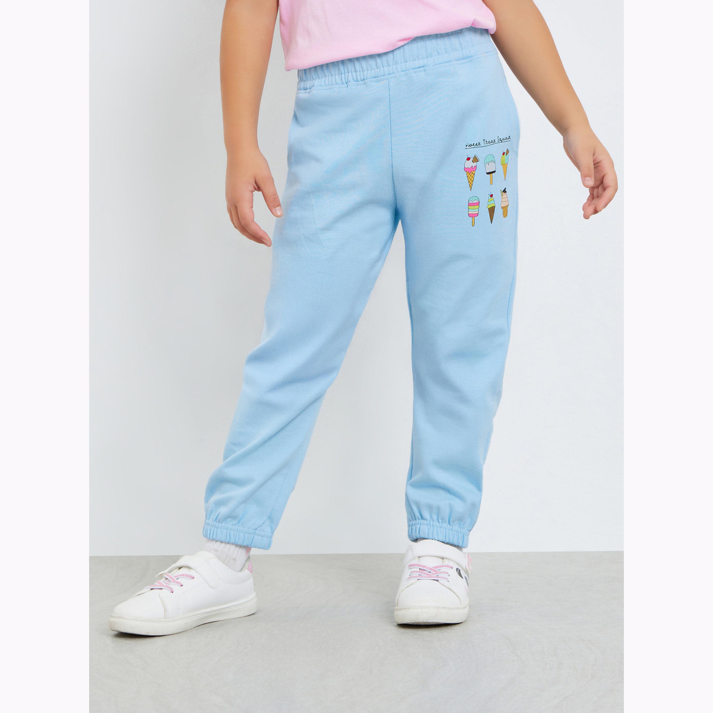 جوغر قطن للبنات لون أزرق فاتح بطبعة آيس كريم-girls-clothing-bottoms-joggersandtrackpants-image-1