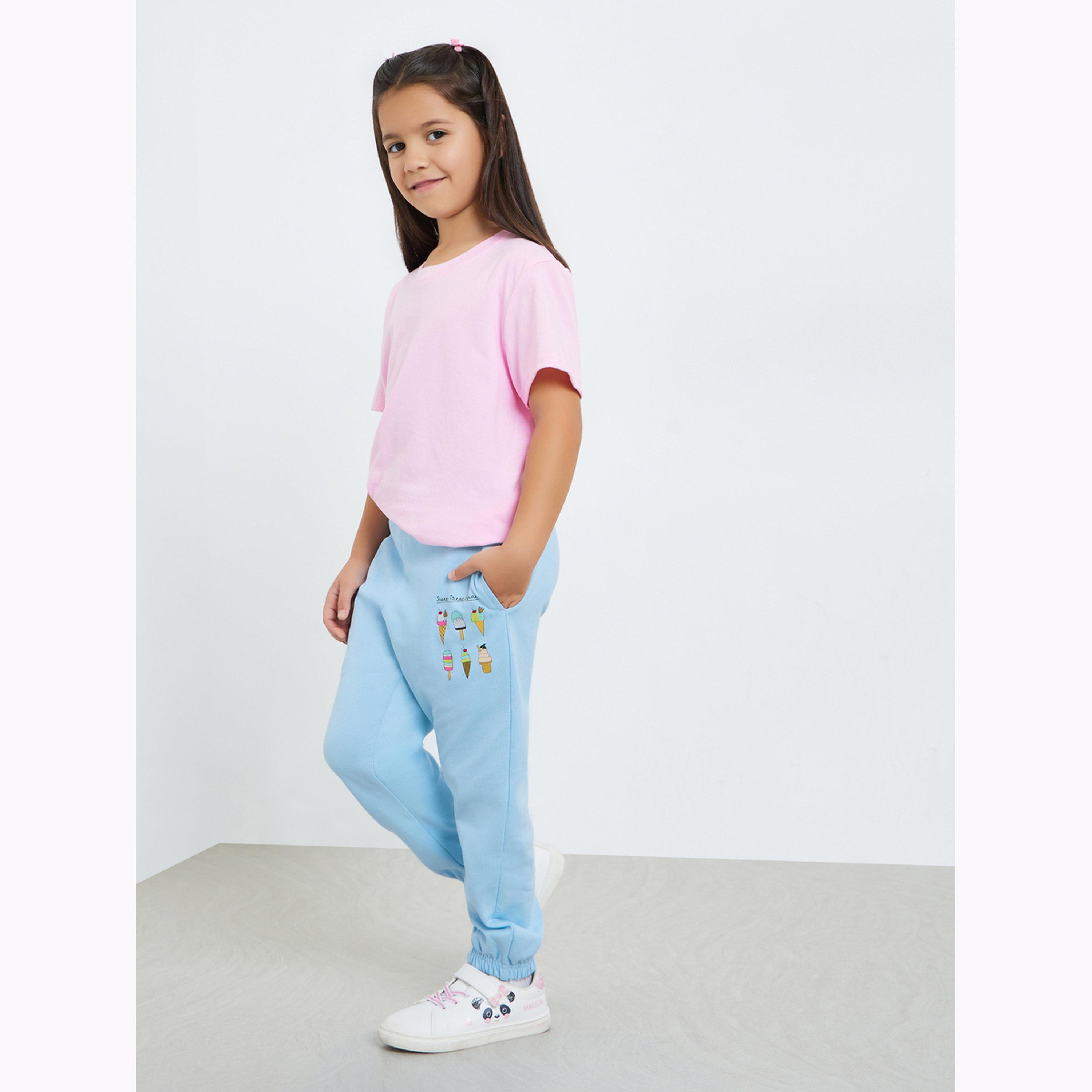 جوغر قطن للبنات لون أزرق فاتح بطبعة آيس كريم-girls-clothing-bottoms-joggersandtrackpants-image-2