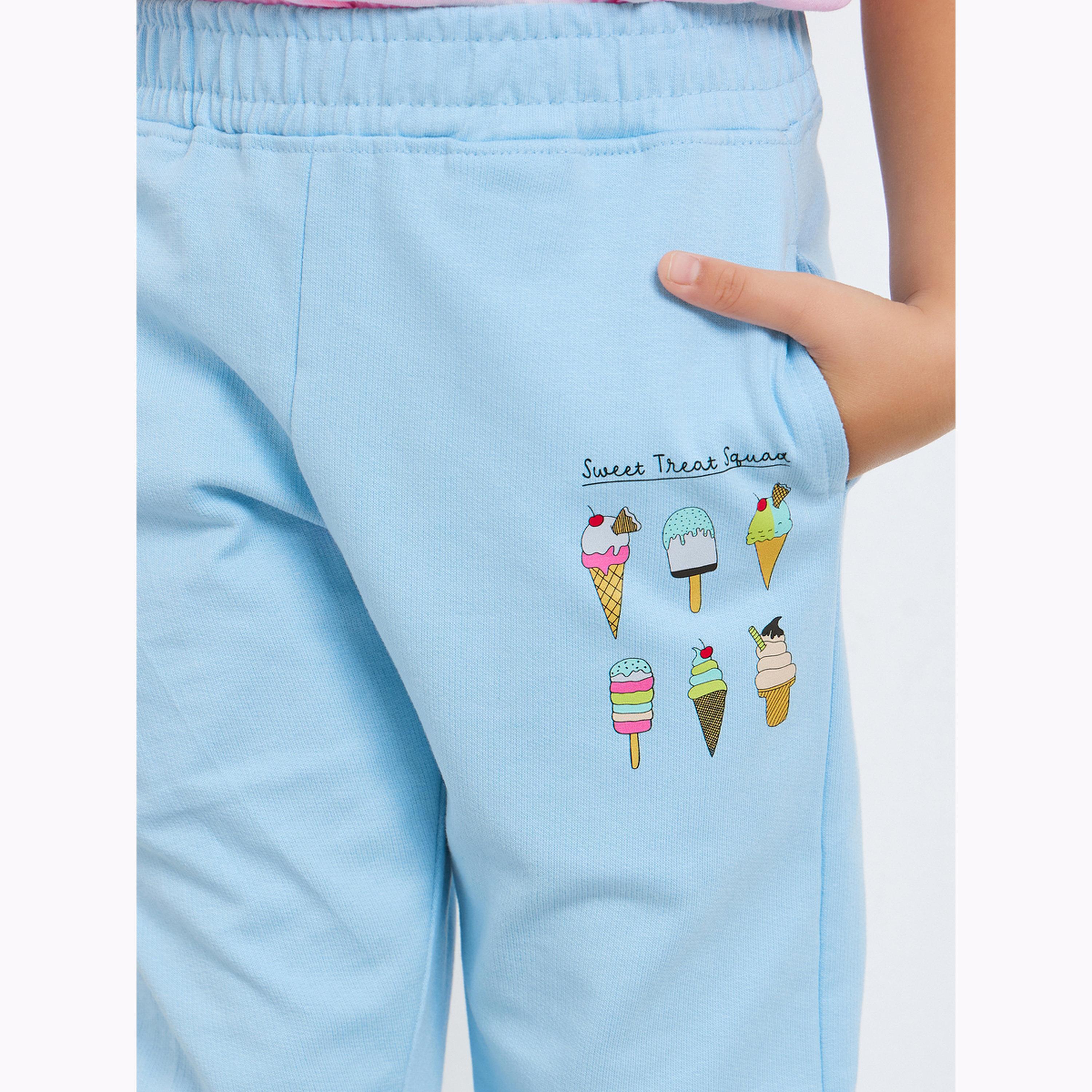 Styli Girls Light Blue Cotton Joggers with Ice Cream Print-girls-clothing-bottoms-joggersandtrackpants-image-3