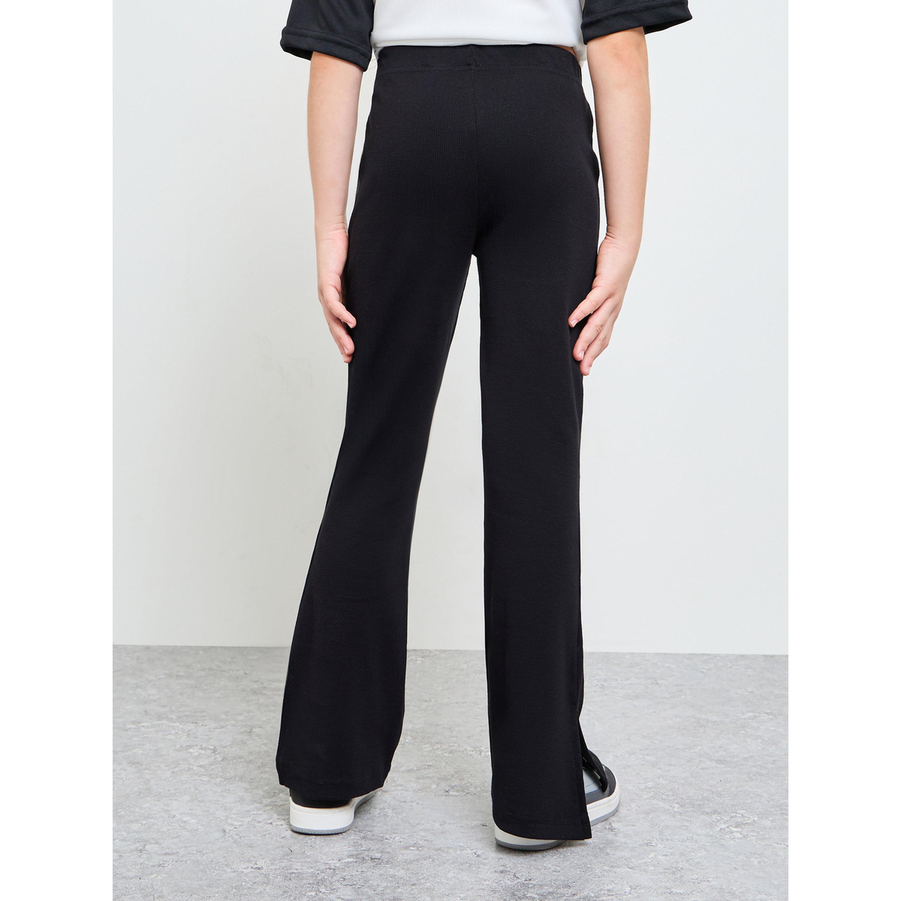 Styli Teen Girls Black Solid Side Slit Knitted Fit and Flare Leggings-girls-clothing-bottoms-leggings-image-4