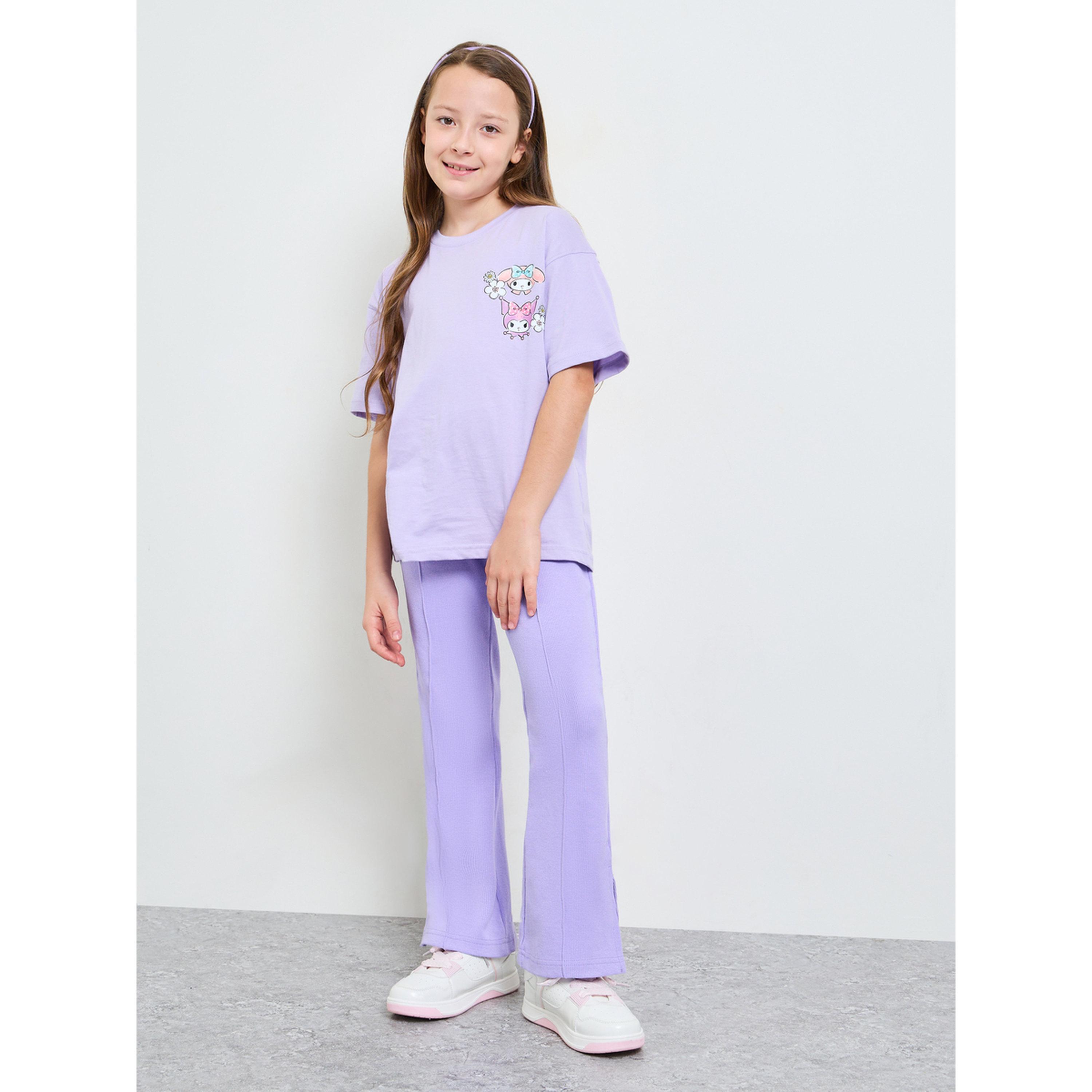 بنطال ليقنز محبوك بقصة واسعة وفتحة جانبية سادة للبنات-girls-clothing-bottoms-leggings-image-2