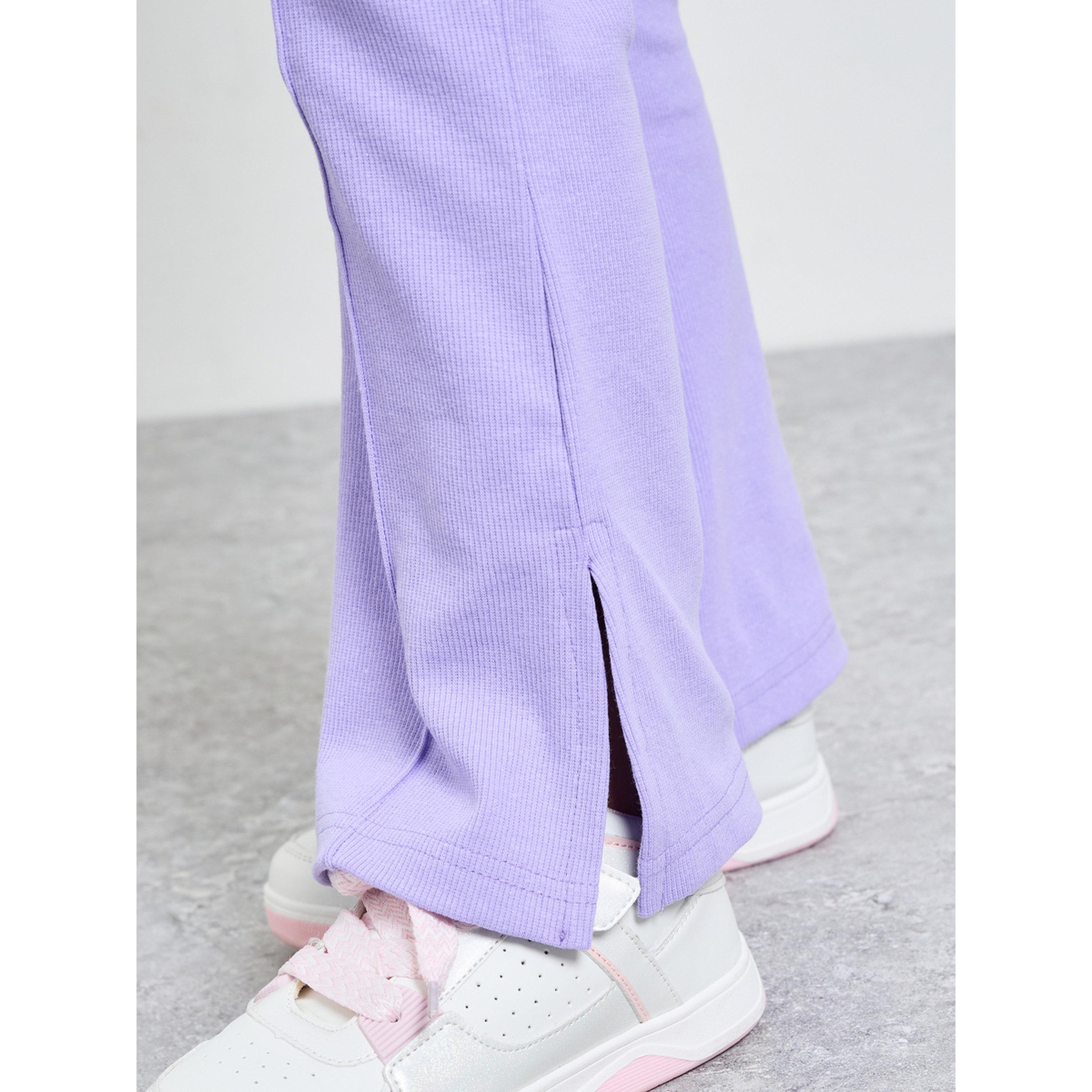 بنطال ليقنز محبوك بقصة واسعة وفتحة جانبية سادة للبنات-girls-clothing-bottoms-leggings-image-3