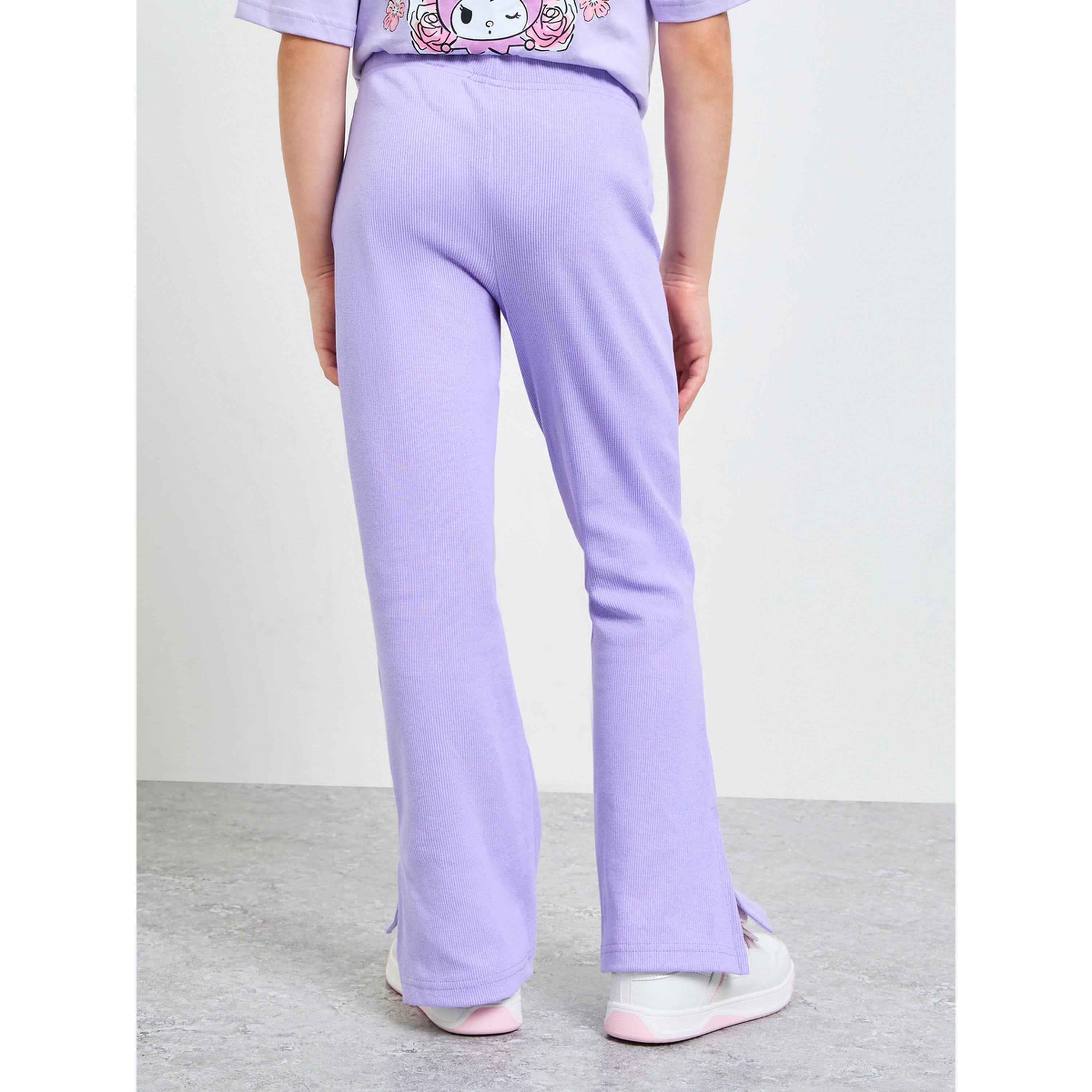 بنطال ليقنز محبوك بقصة واسعة وفتحة جانبية سادة للبنات-girls-clothing-bottoms-leggings-image-4
