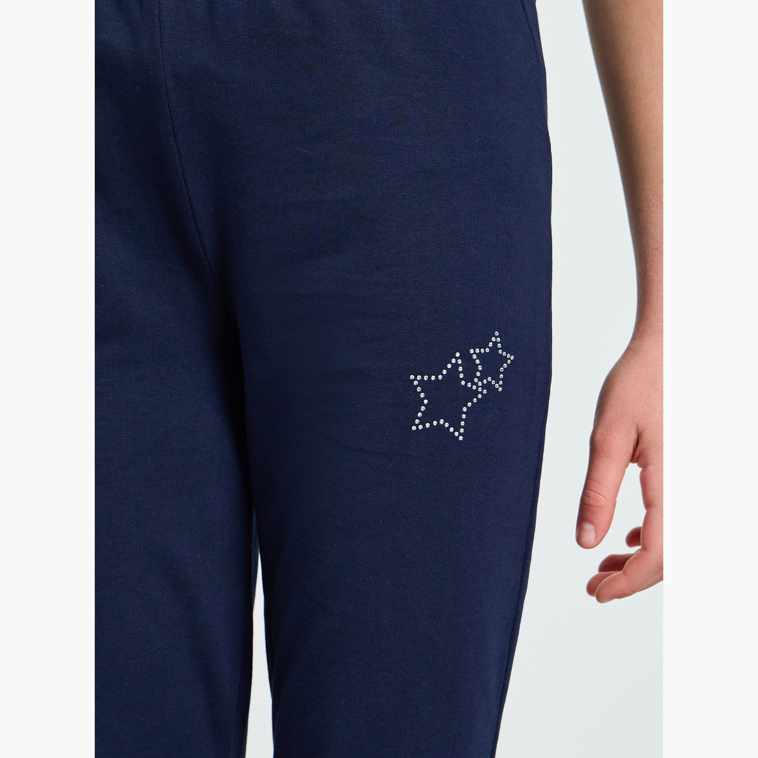 ليقنز بتصميم ممتد للبنات باللون الأزرق الداكن-girls-clothing-bottoms-leggings-image-3
