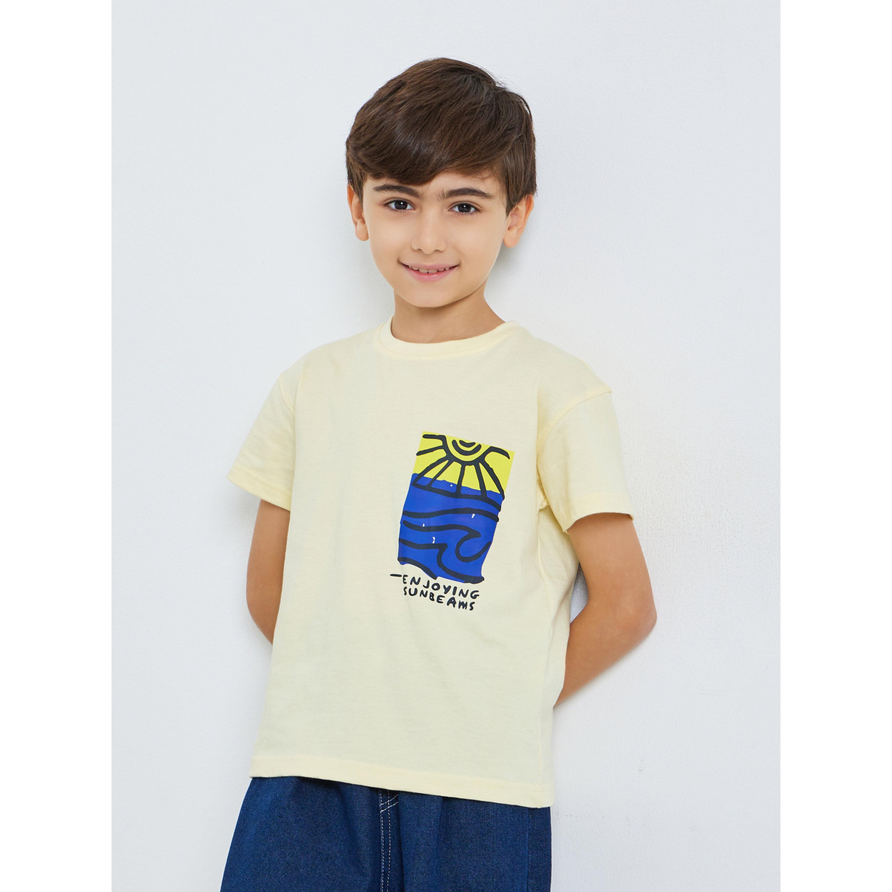 Styli Kids Yellow Cotton Graphic Print T-Shirt-boys-clothing-tshirtsandpolos-image-1