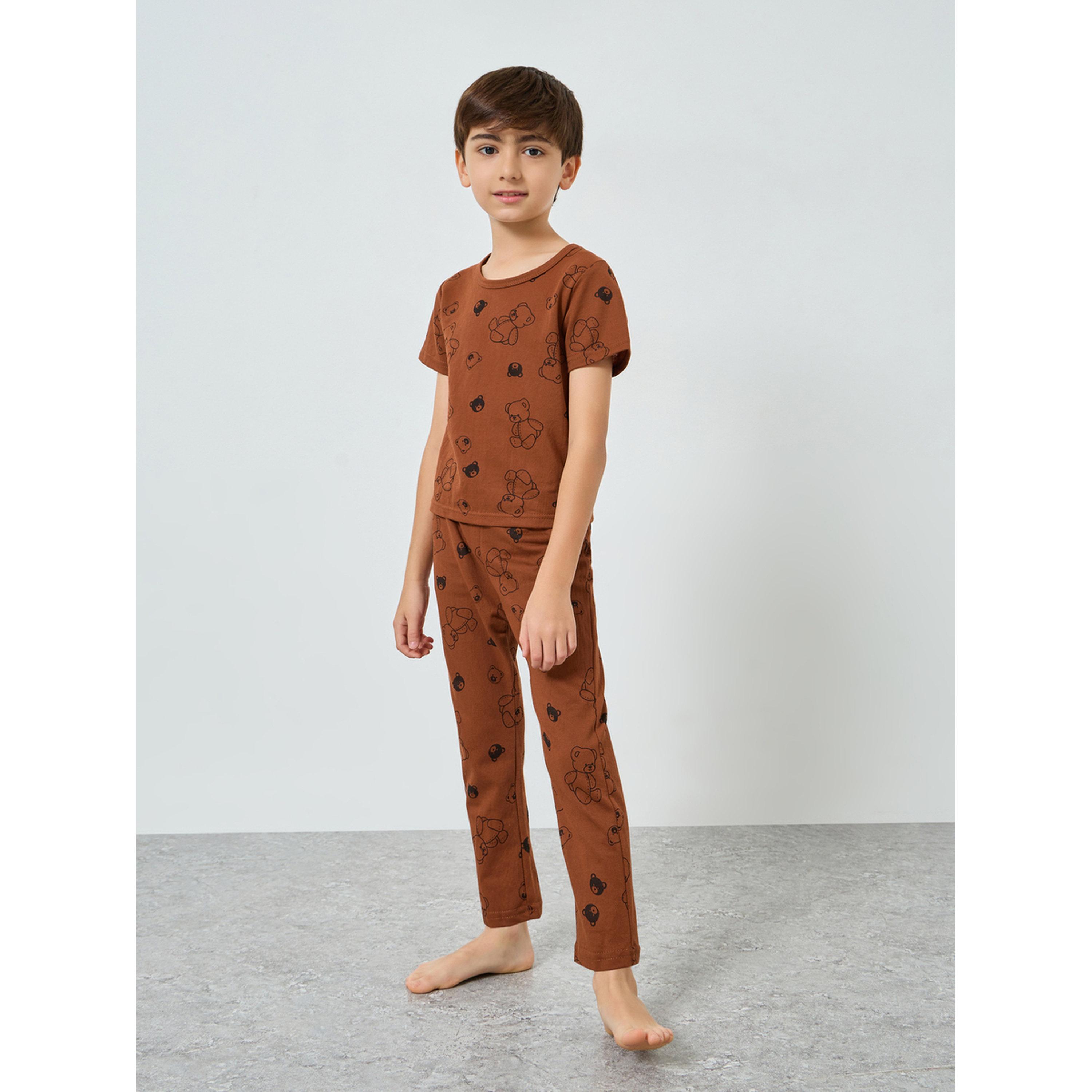 Styli Boys Teddy Print T-Shirt and Pyjama Set-boys-clothing-nightwear-image-1