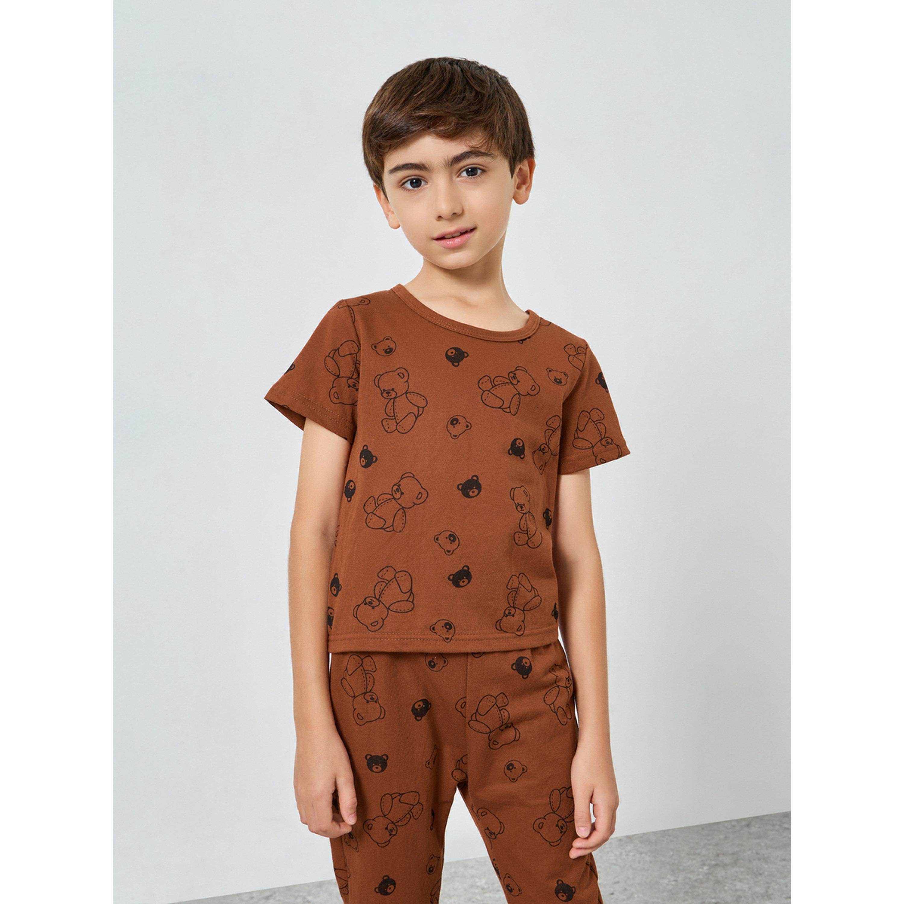 Styli Boys Teddy Print T-Shirt and Pyjama Set-boys-clothing-nightwear-image-2