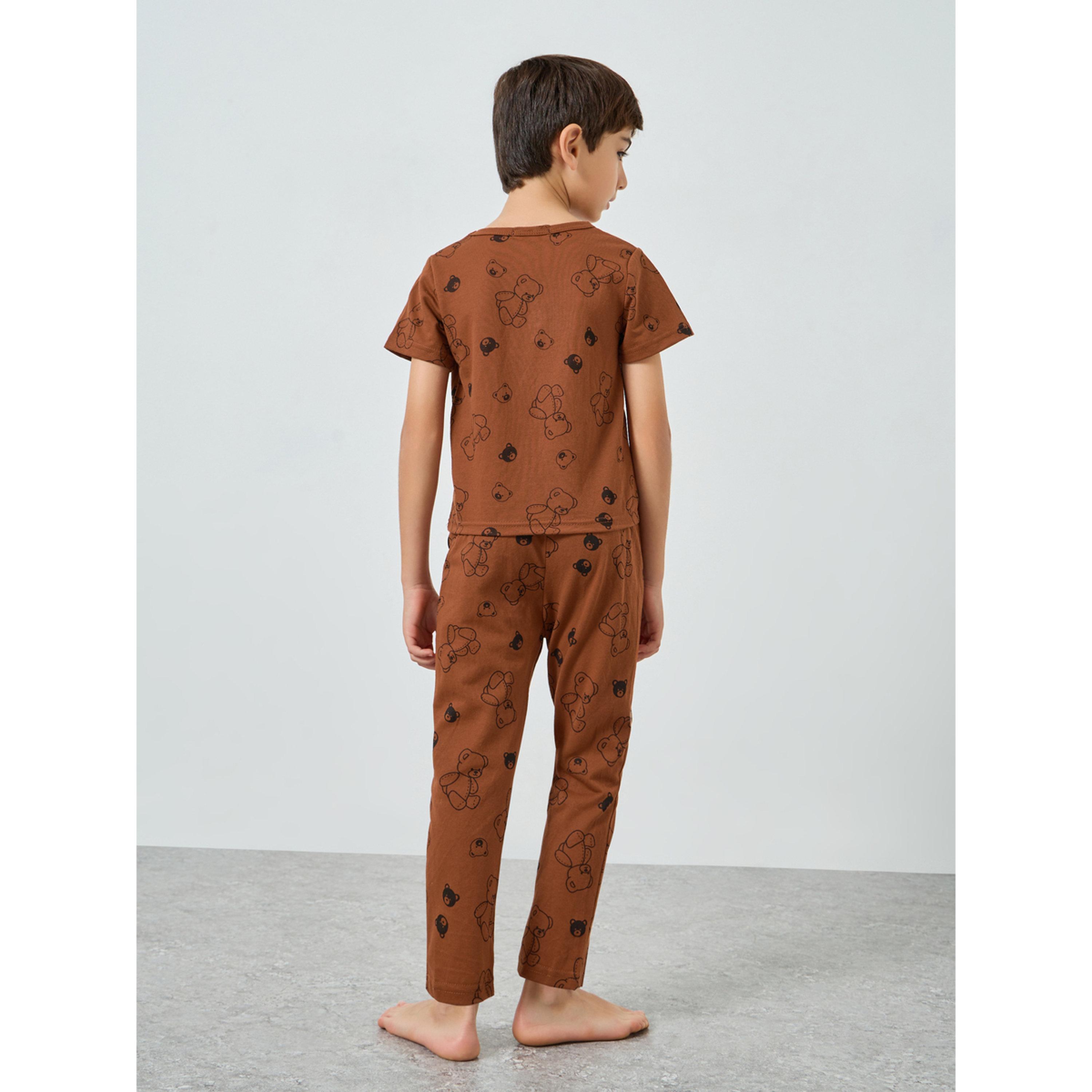 Styli Boys Teddy Print T-Shirt and Pyjama Set-boys-clothing-nightwear-image-3