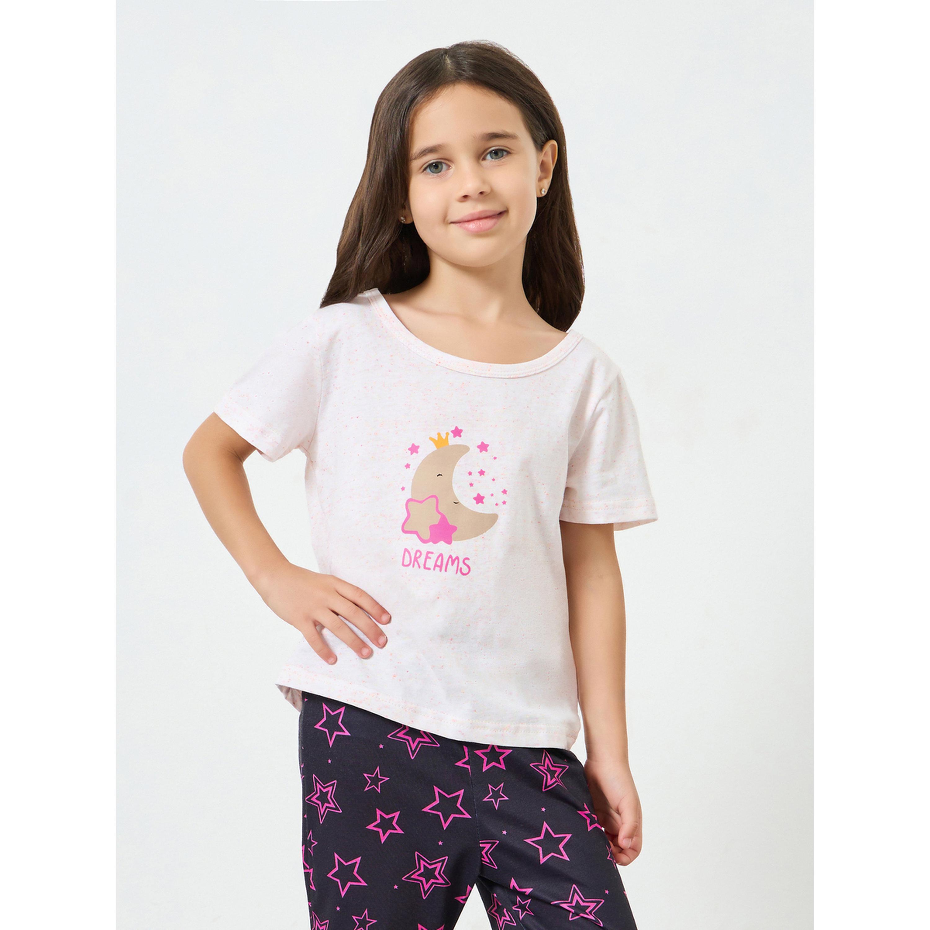 Styli Girls Star and Moon Print T-Shirt and Pyjama Set-girls-clothing-nightwear-image-2