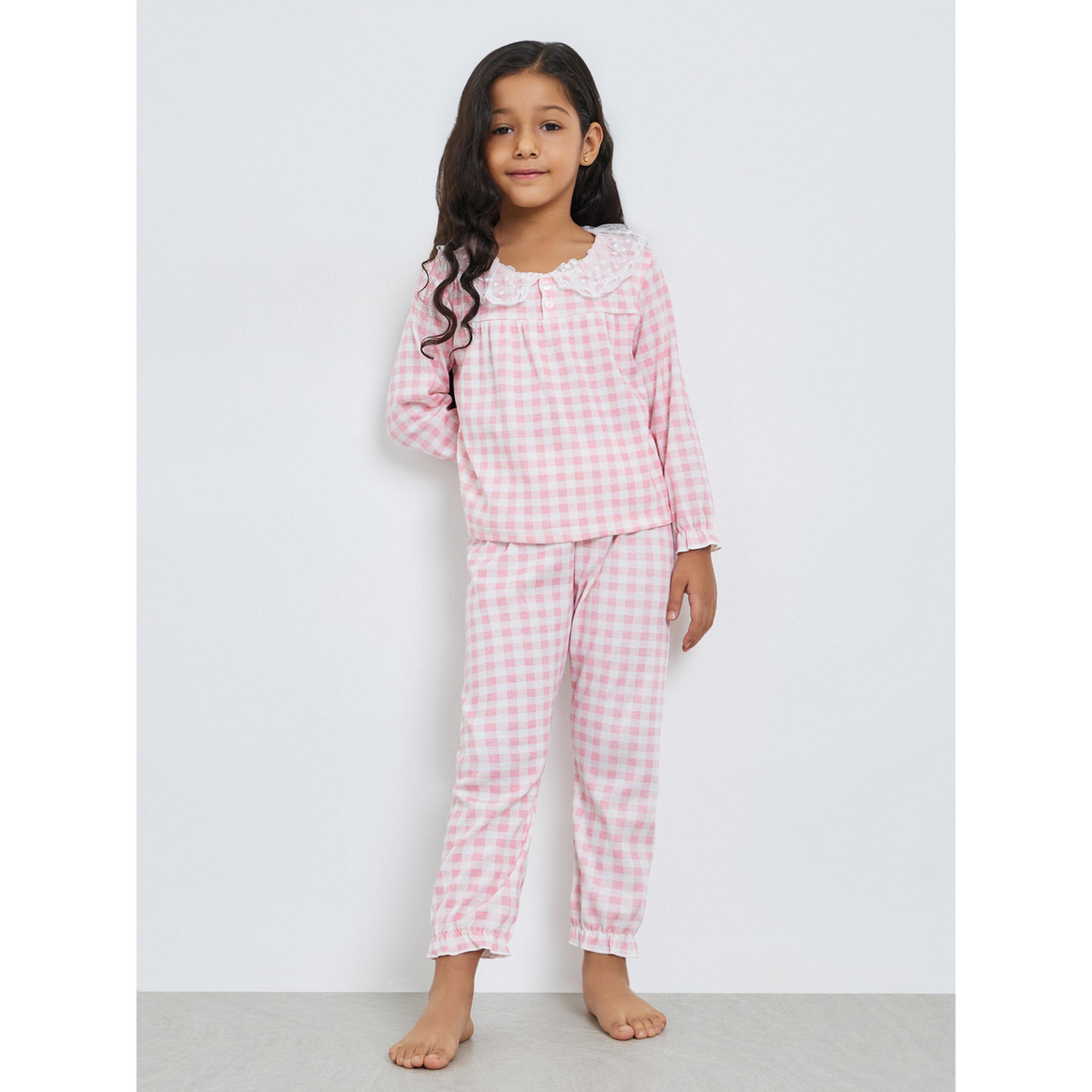 مجموعة من بيجاما وبلوزة بياقة دانتيل وكاروهات-girls-clothing-nightwear-image-6