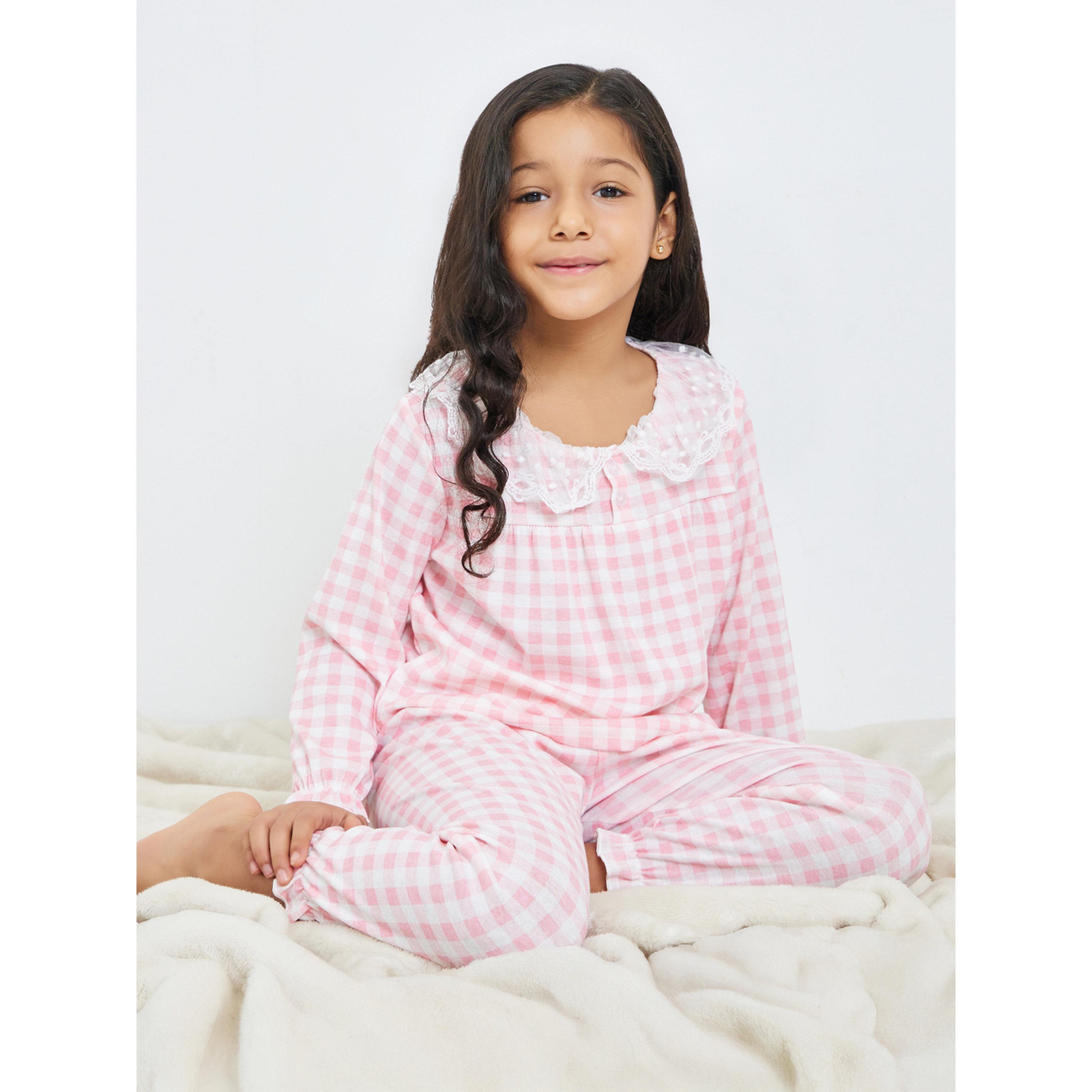 مجموعة من بيجاما وبلوزة بياقة دانتيل وكاروهات-girls-clothing-nightwear-image-5
