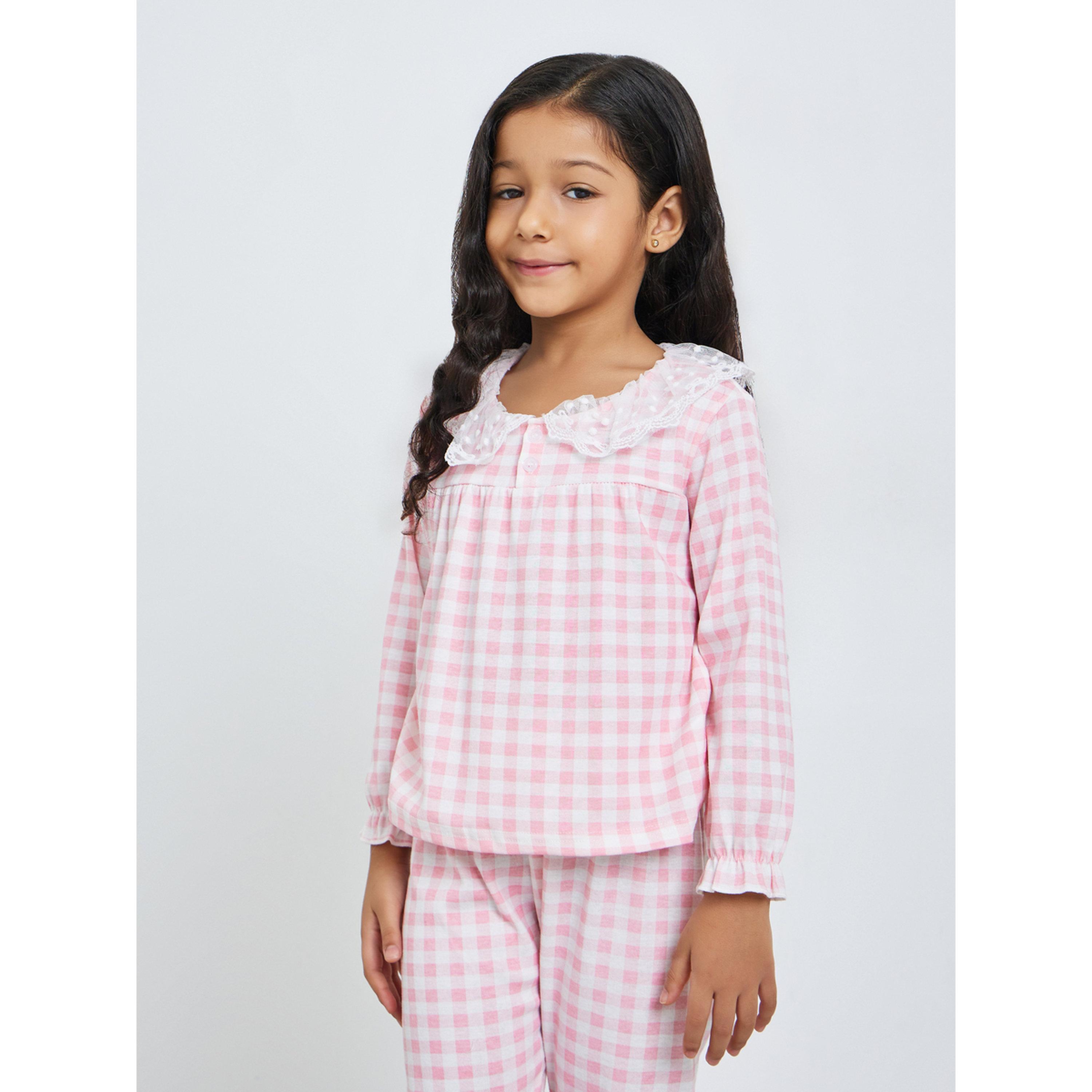 مجموعة من بيجاما وبلوزة بياقة دانتيل وكاروهات-girls-clothing-nightwear-image-4