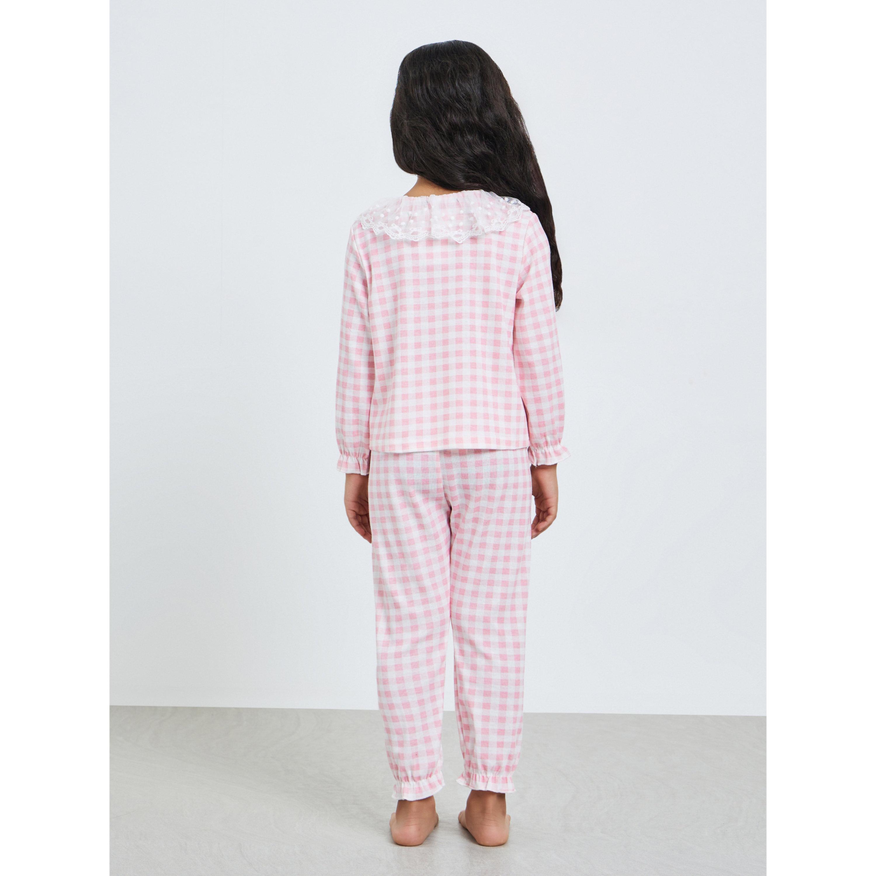 مجموعة من بيجاما وبلوزة بياقة دانتيل وكاروهات-girls-clothing-nightwear-image-3