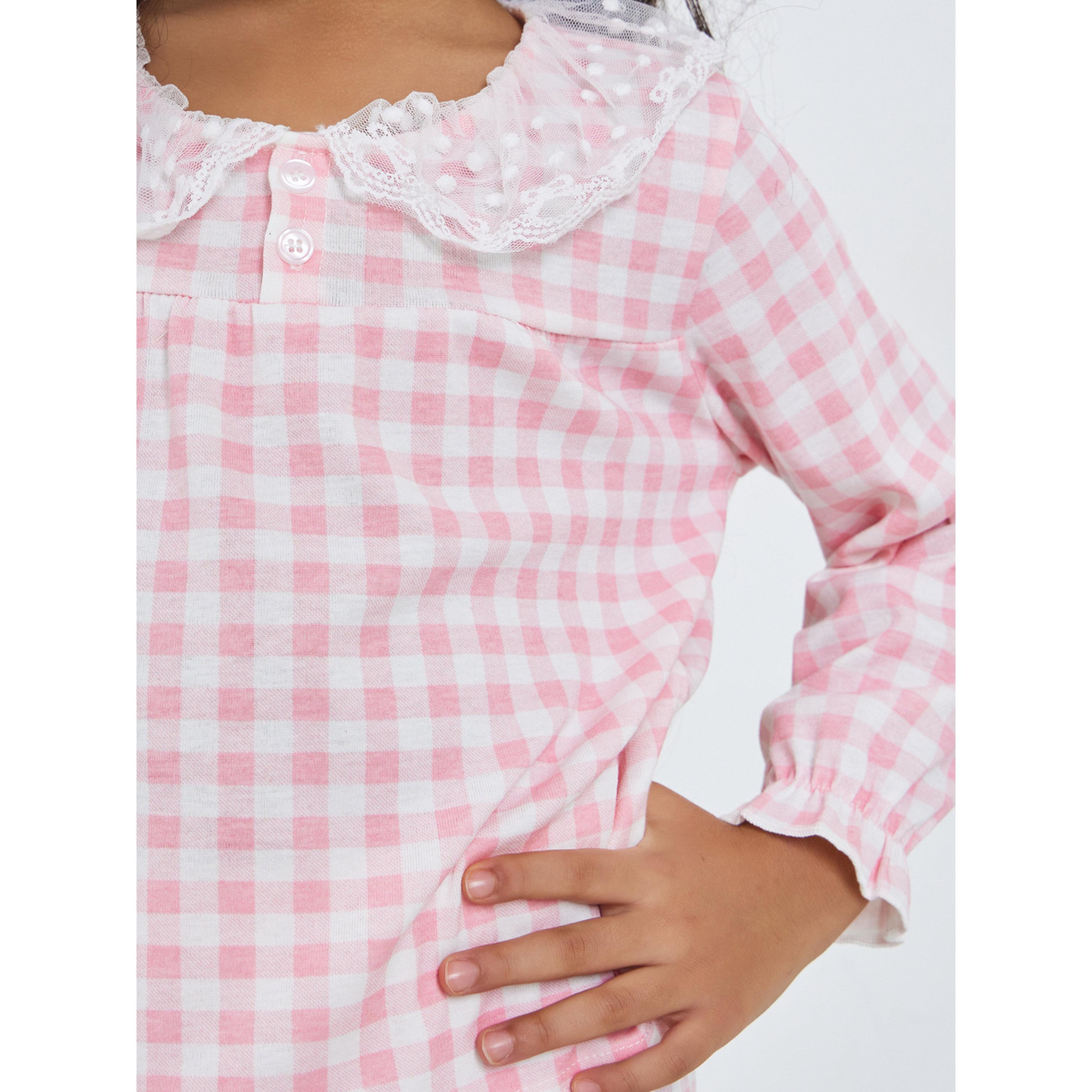 مجموعة من بيجاما وبلوزة بياقة دانتيل وكاروهات-girls-clothing-nightwear-image-1