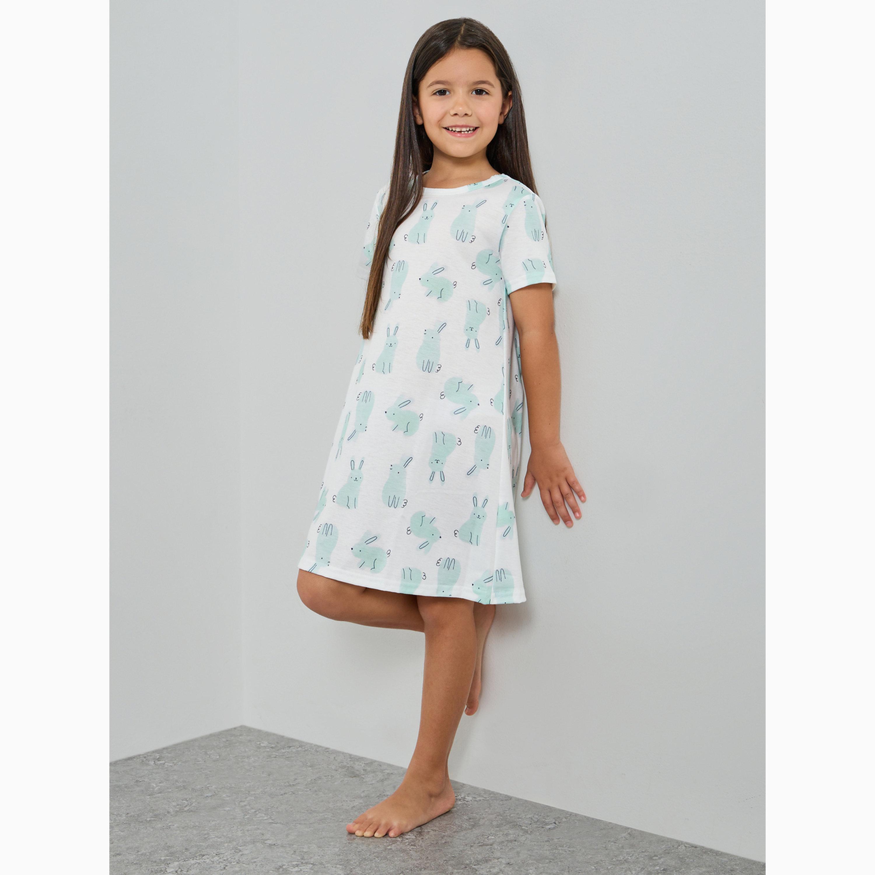 Styli Pack of 2 - Girls Printed Short Sleeve Nightdress-girls-clothing-nightwear-image-2