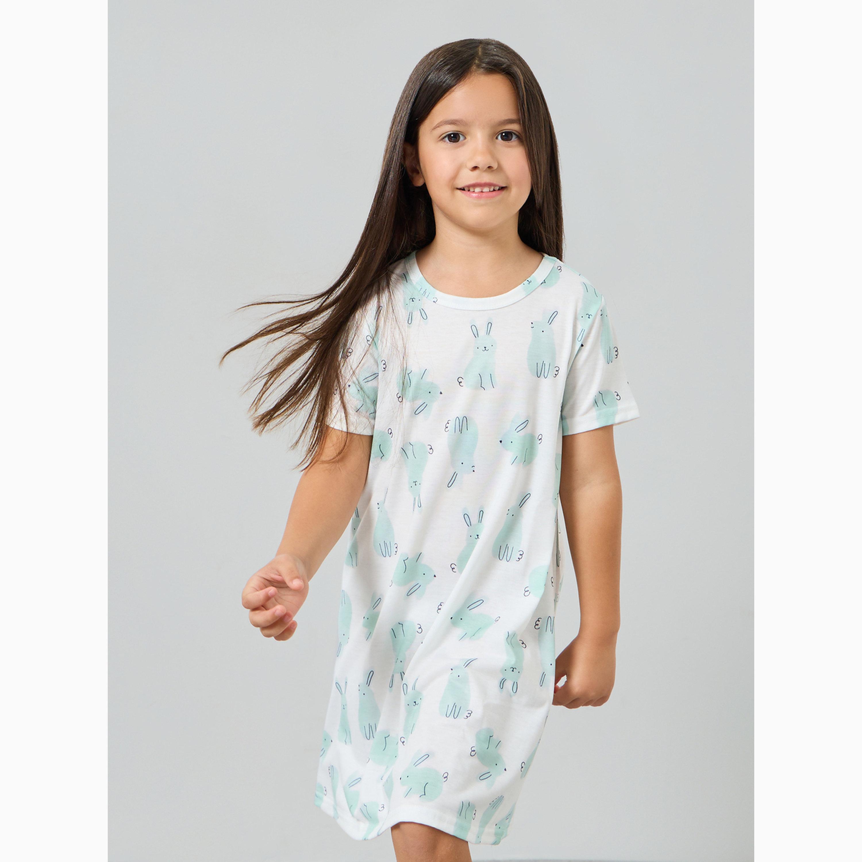Styli Pack of 2 - Girls Printed Short Sleeve Nightdress-girls-clothing-nightwear-image-3