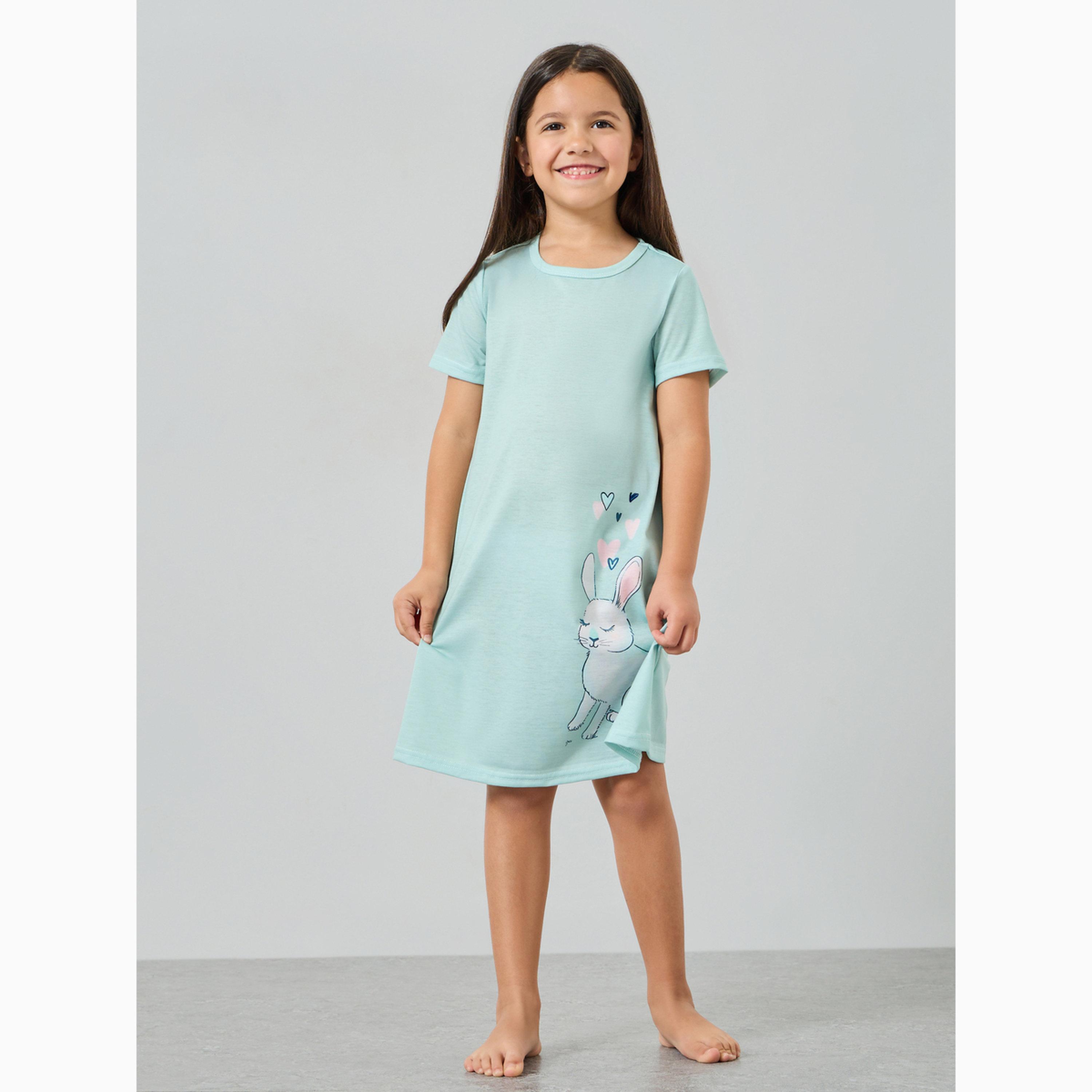 Styli Pack of 2 - Girls Printed Short Sleeve Nightdress-girls-clothing-nightwear-image-4