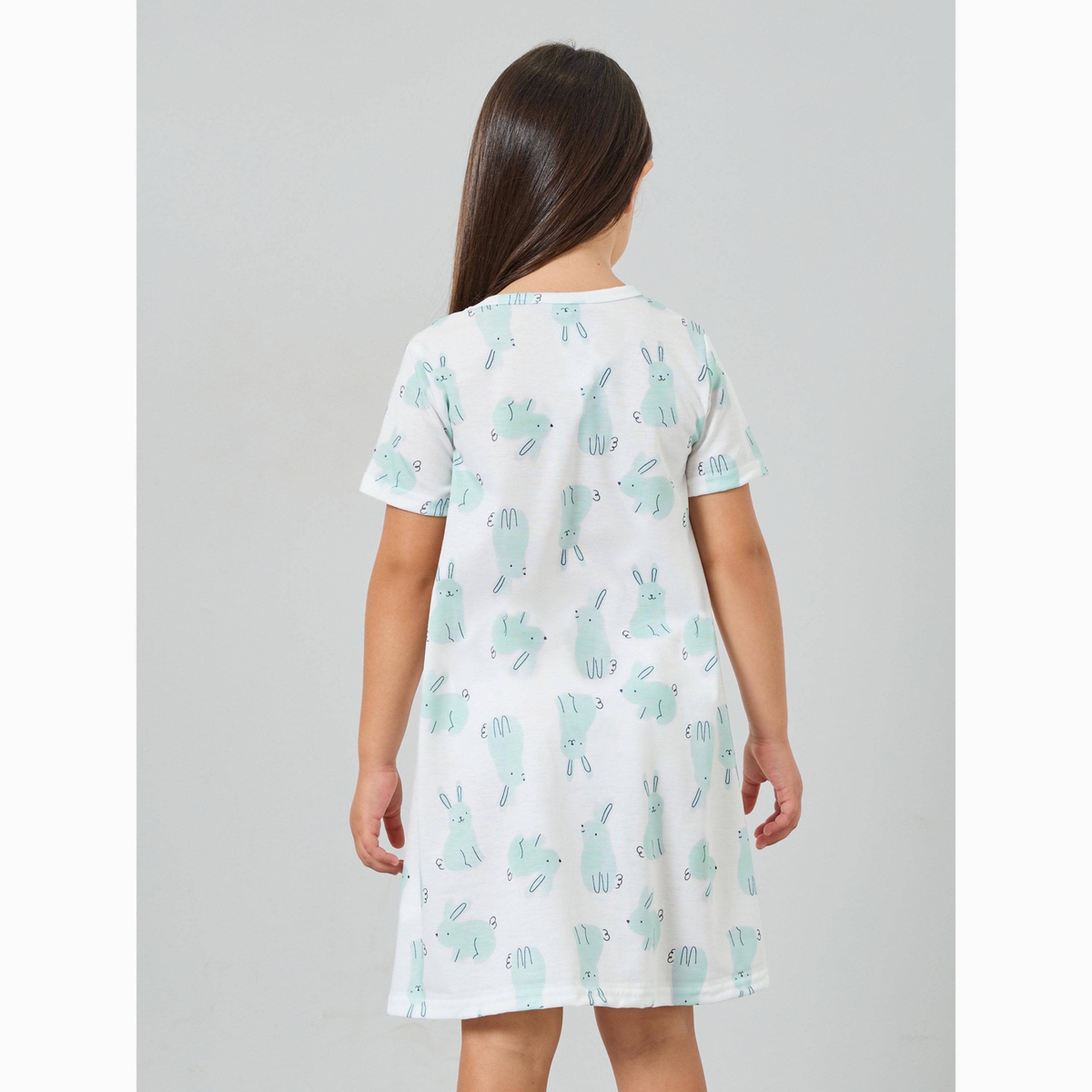 Styli Pack of 2 - Girls Printed Short Sleeve Nightdress-girls-clothing-nightwear-image-5