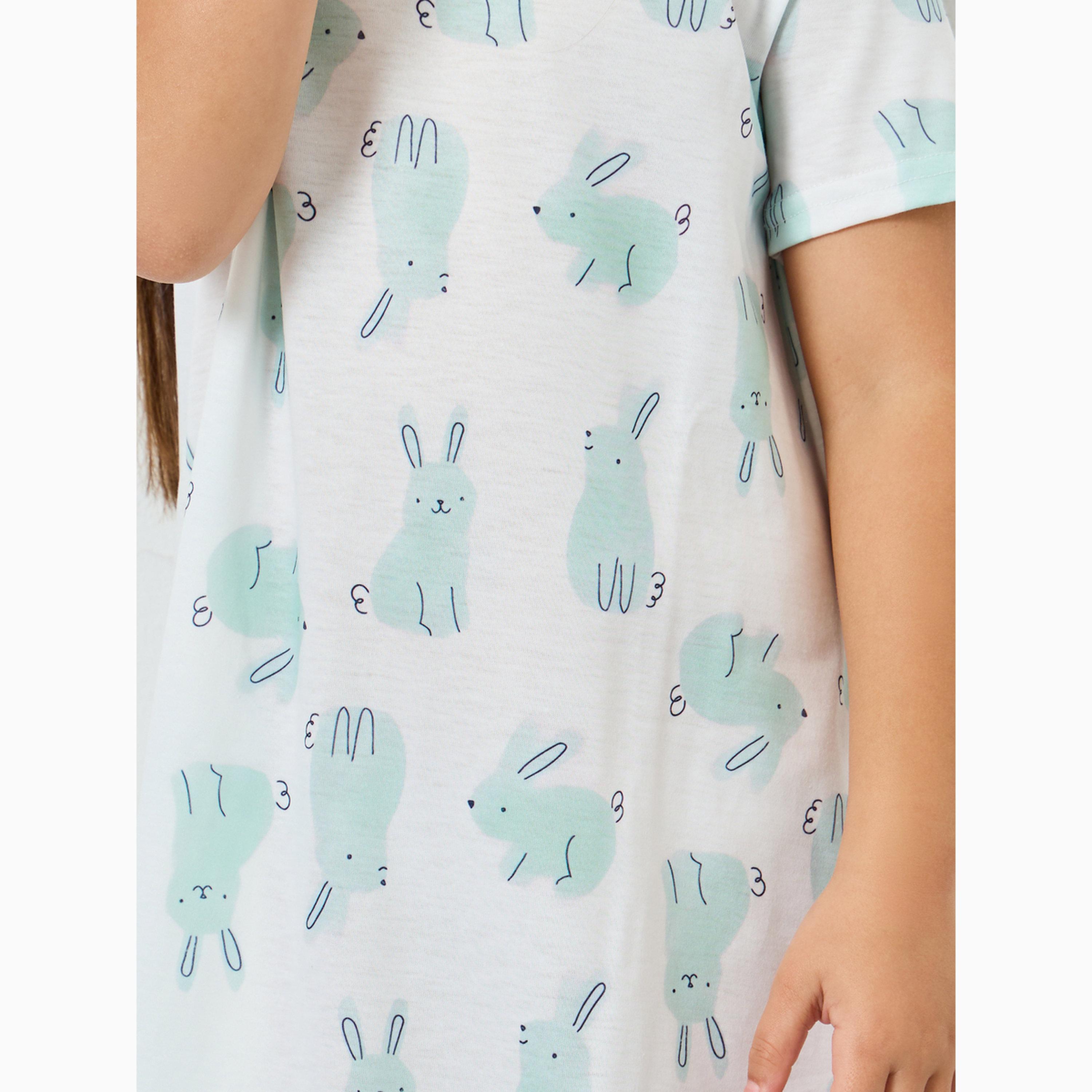 طقم من 2 قميص نوم بأكمام قصيرة وطبعات بناتي-girls-clothing-nightwear-image-6