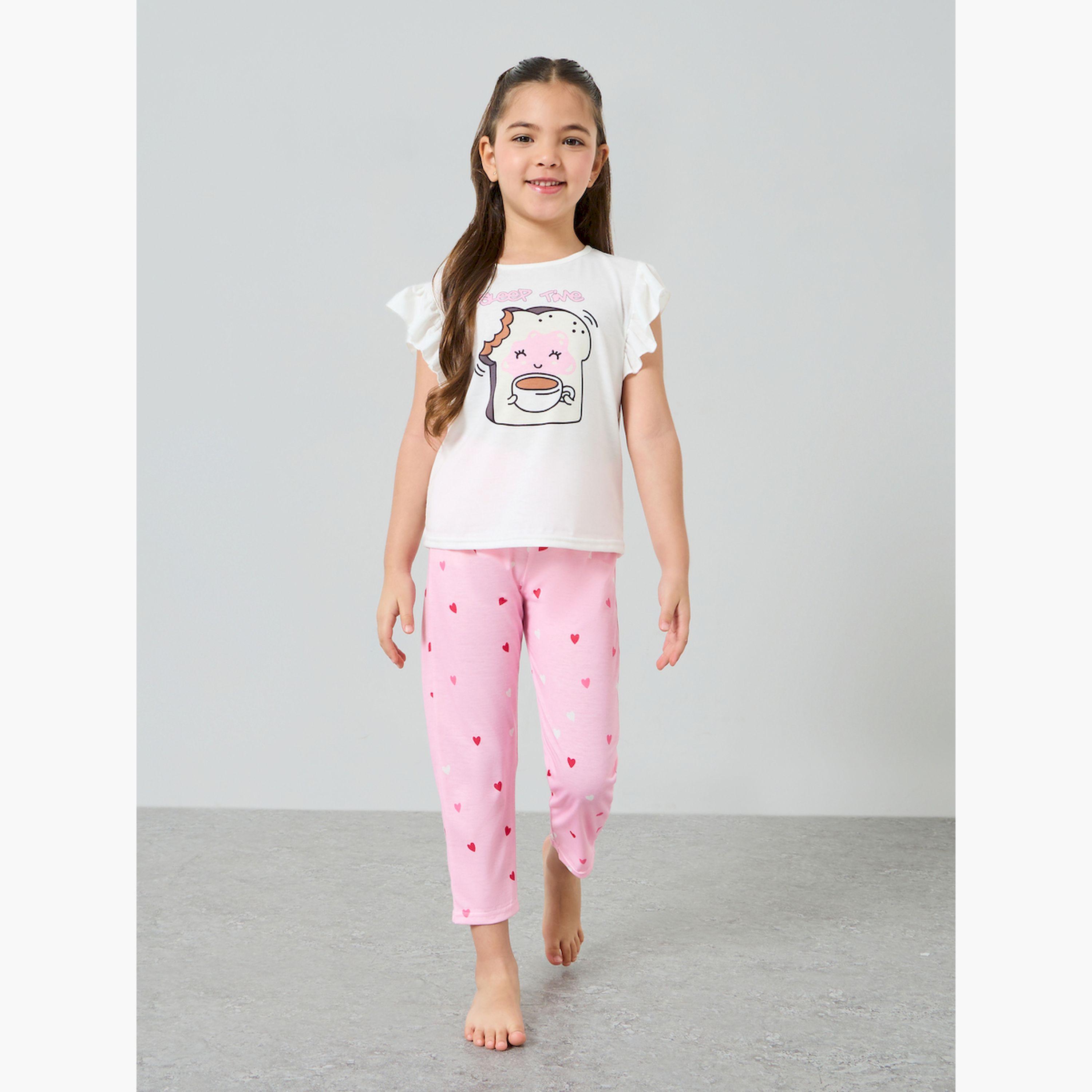 Styli Girls Graphic Print T-Shirt and Pyjama Set-girls-clothing-nightwear-image-1