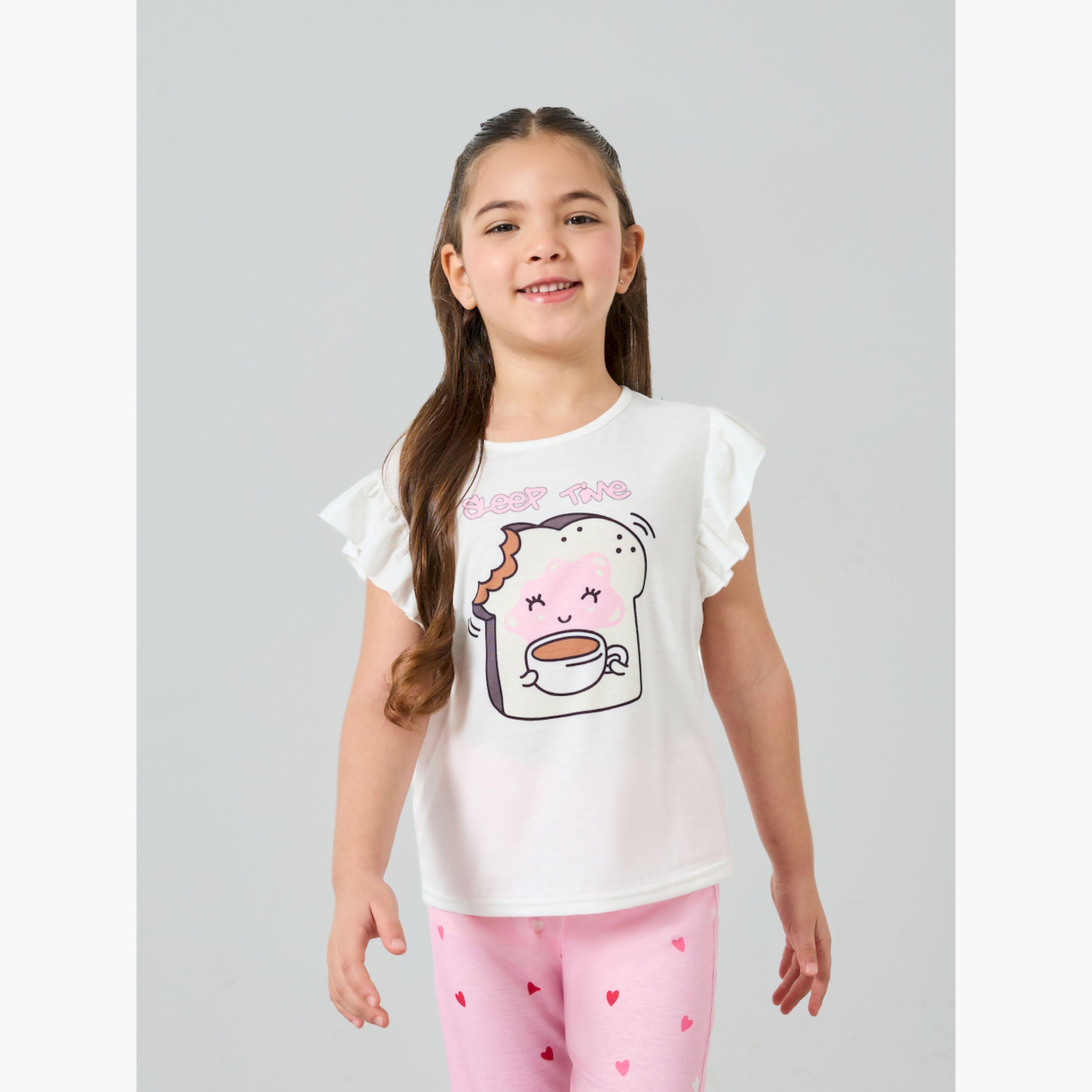 Styli Girls Graphic Print T-Shirt and Pyjama Set-girls-clothing-nightwear-image-2
