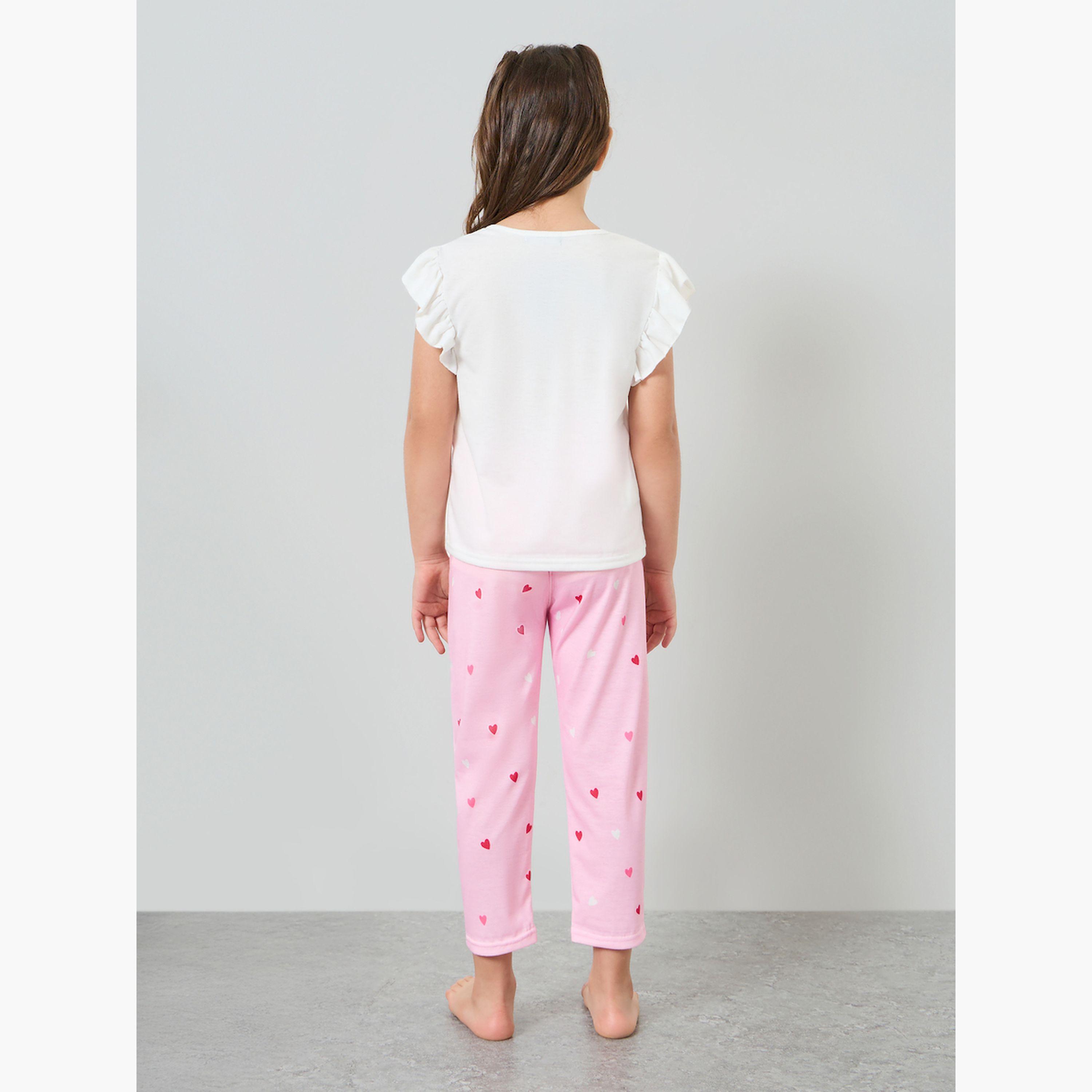 طقم بيجاما من بنطال وتيشيرت بطبعات جرافيك بناتي-girls-clothing-nightwear-image-3