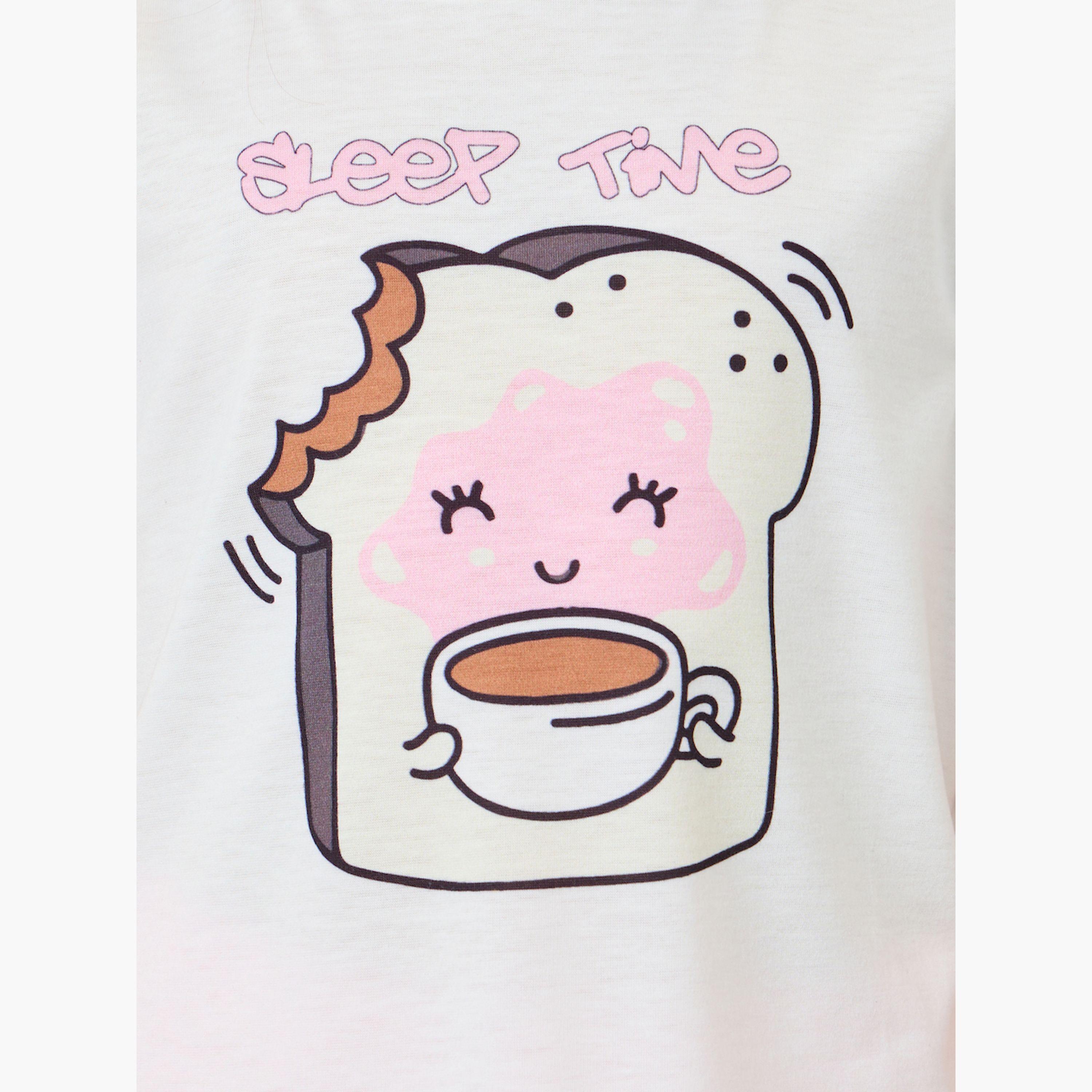 Styli Girls Graphic Print T-Shirt and Pyjama Set-girls-clothing-nightwear-image-5