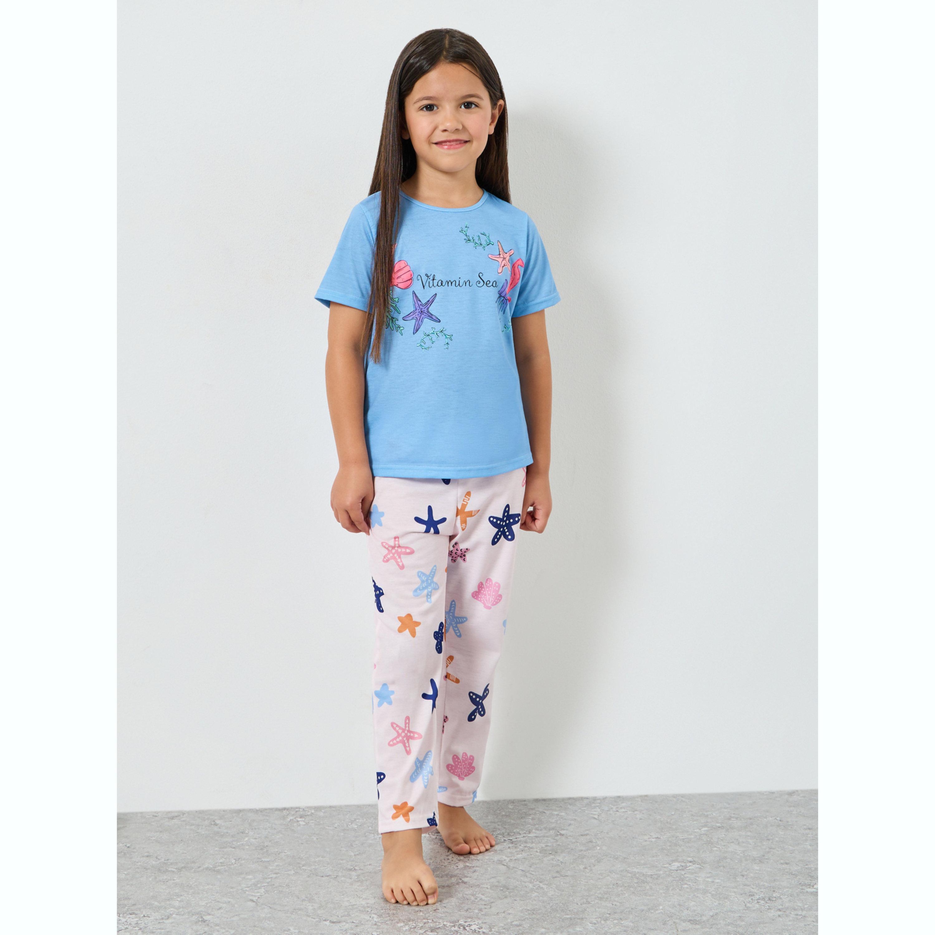 طقم بيجاما من بنطال وتيشيرت بطبعة بحر وبأكمام قصيرة-girls-clothing-nightwear-image-1