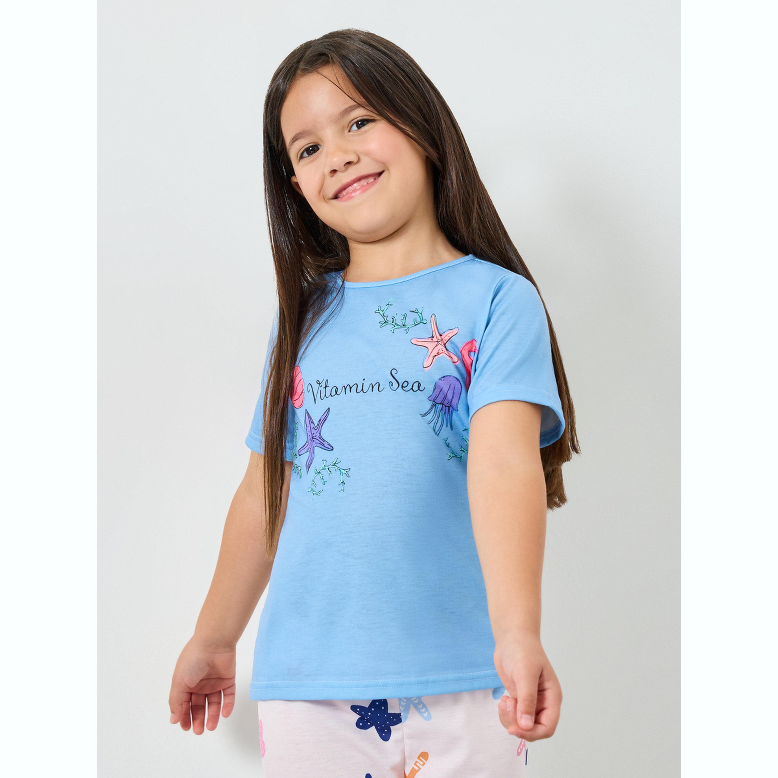 طقم بيجاما من بنطال وتيشيرت بطبعة بحر وبأكمام قصيرة-girls-clothing-nightwear-image-3