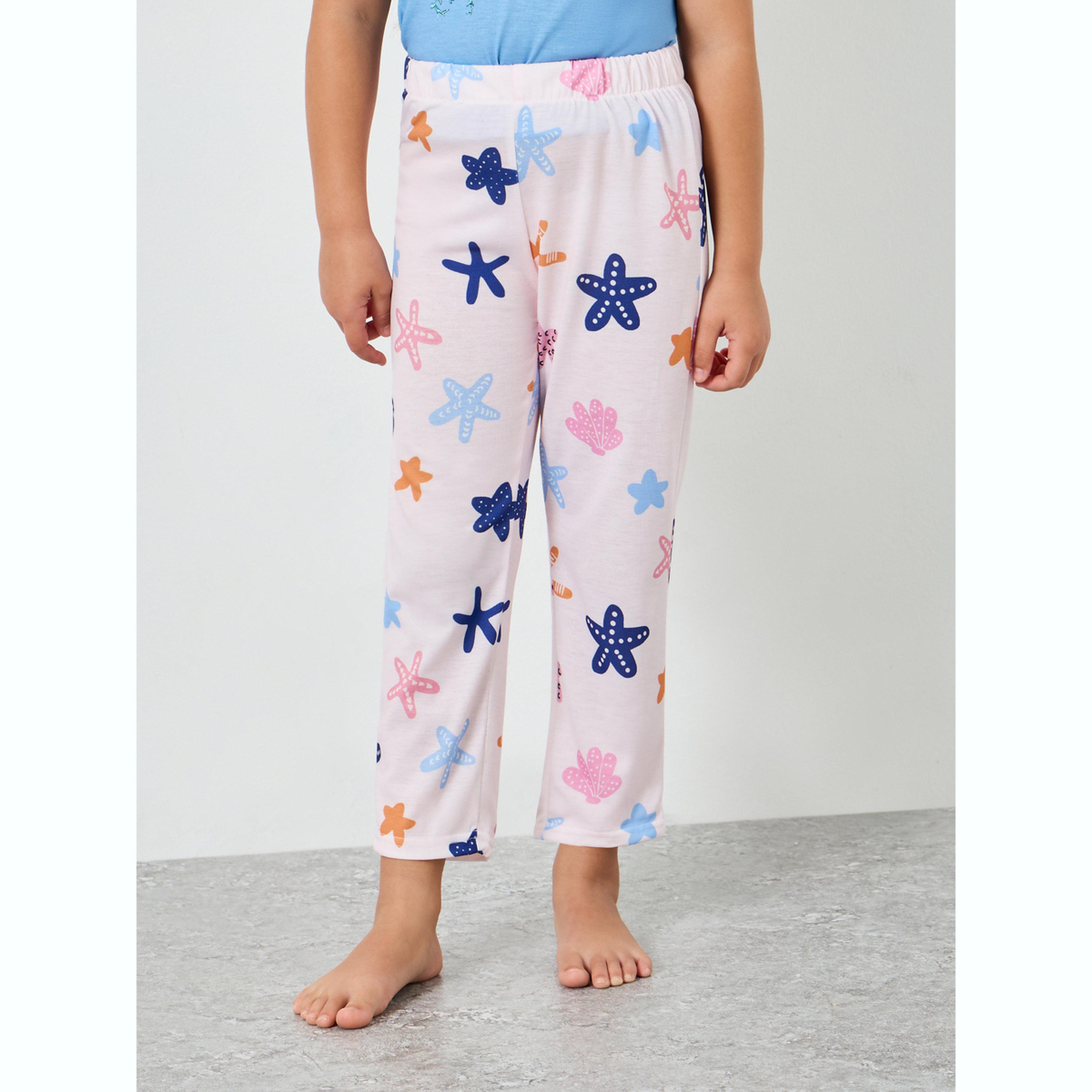 طقم بيجاما من بنطال وتيشيرت بطبعة بحر وبأكمام قصيرة-girls-clothing-nightwear-image-5