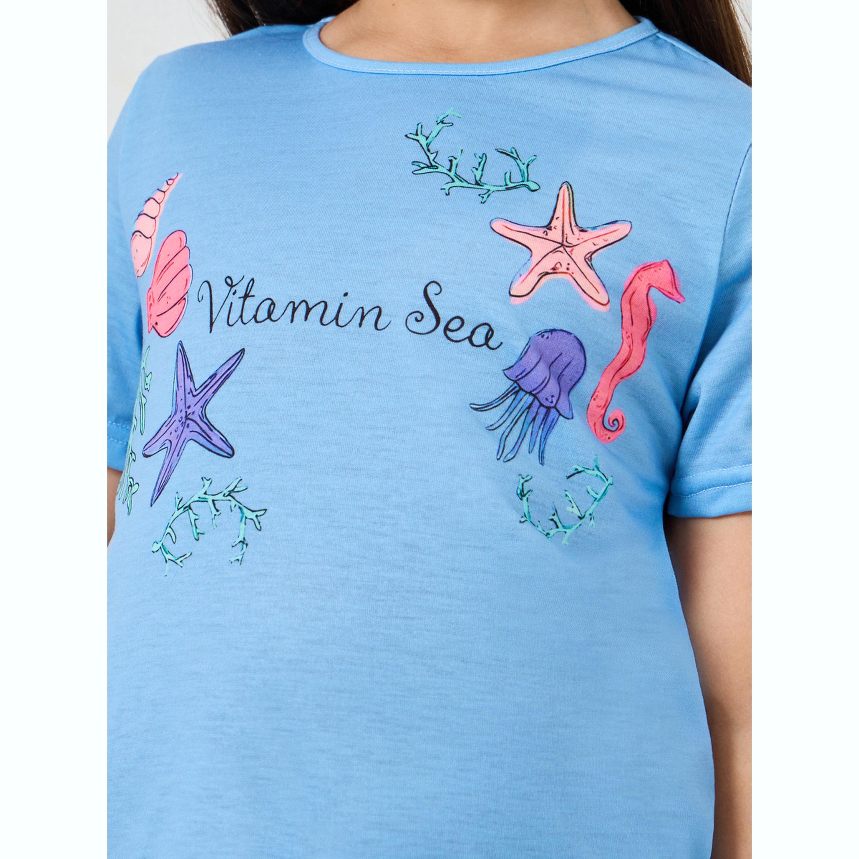 طقم بيجاما من بنطال وتيشيرت بطبعة بحر وبأكمام قصيرة-girls-clothing-nightwear-image-6