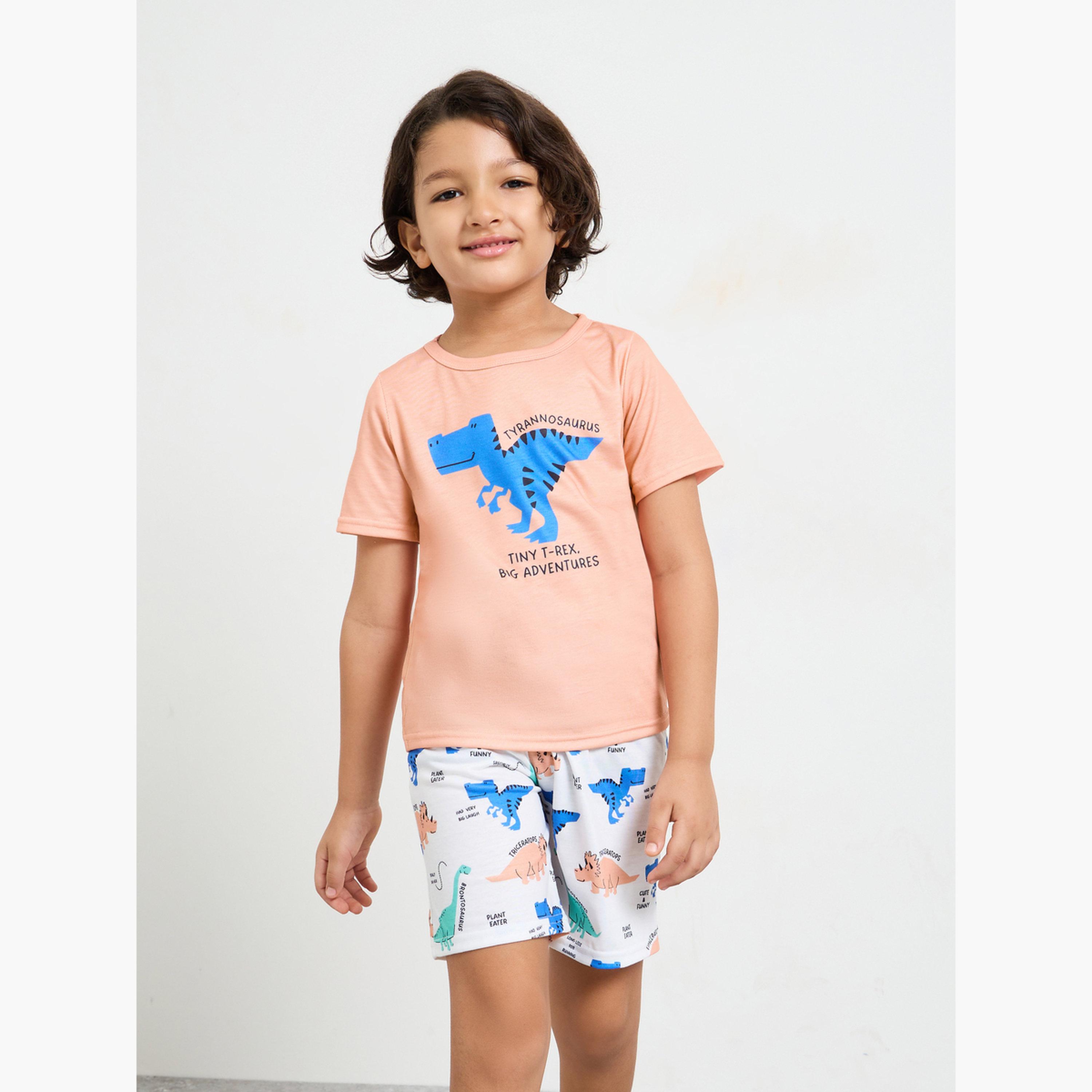 مجموعة من شورت وتيشيرت بطبعة ديناصور للأولاد-boys-clothing-nightwear-image-1