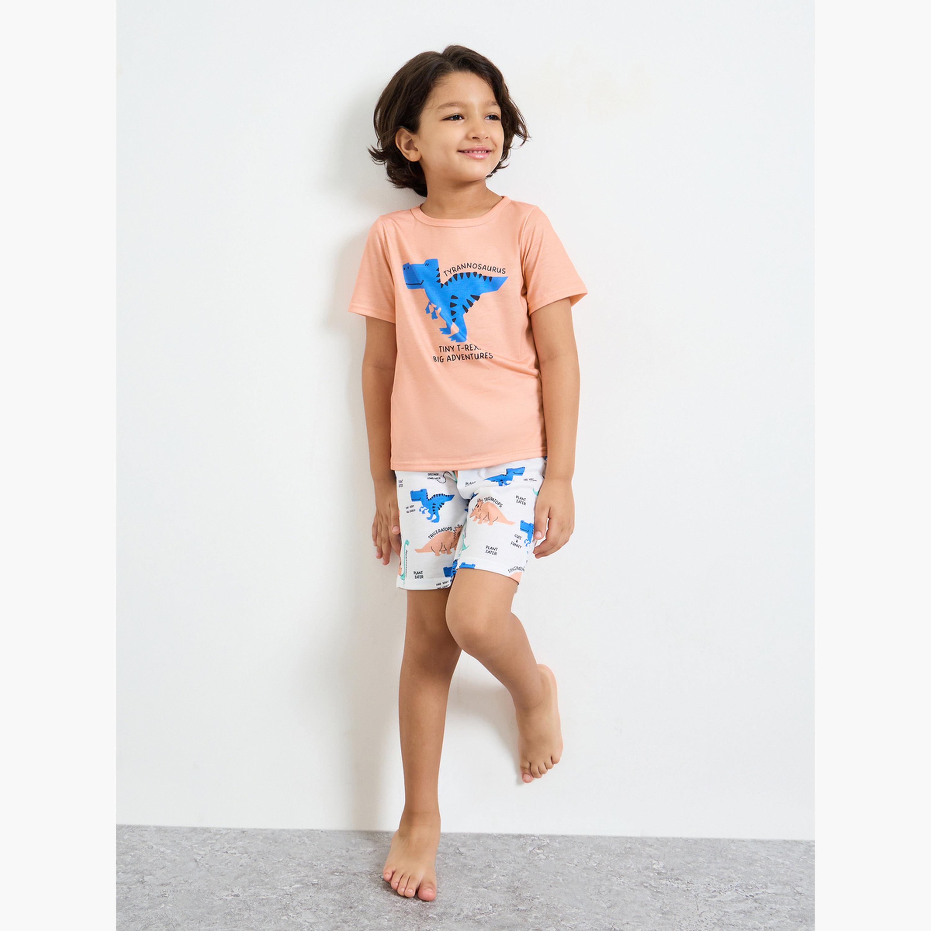 مجموعة من شورت وتيشيرت بطبعة ديناصور للأولاد-boys-clothing-nightwear-image-2