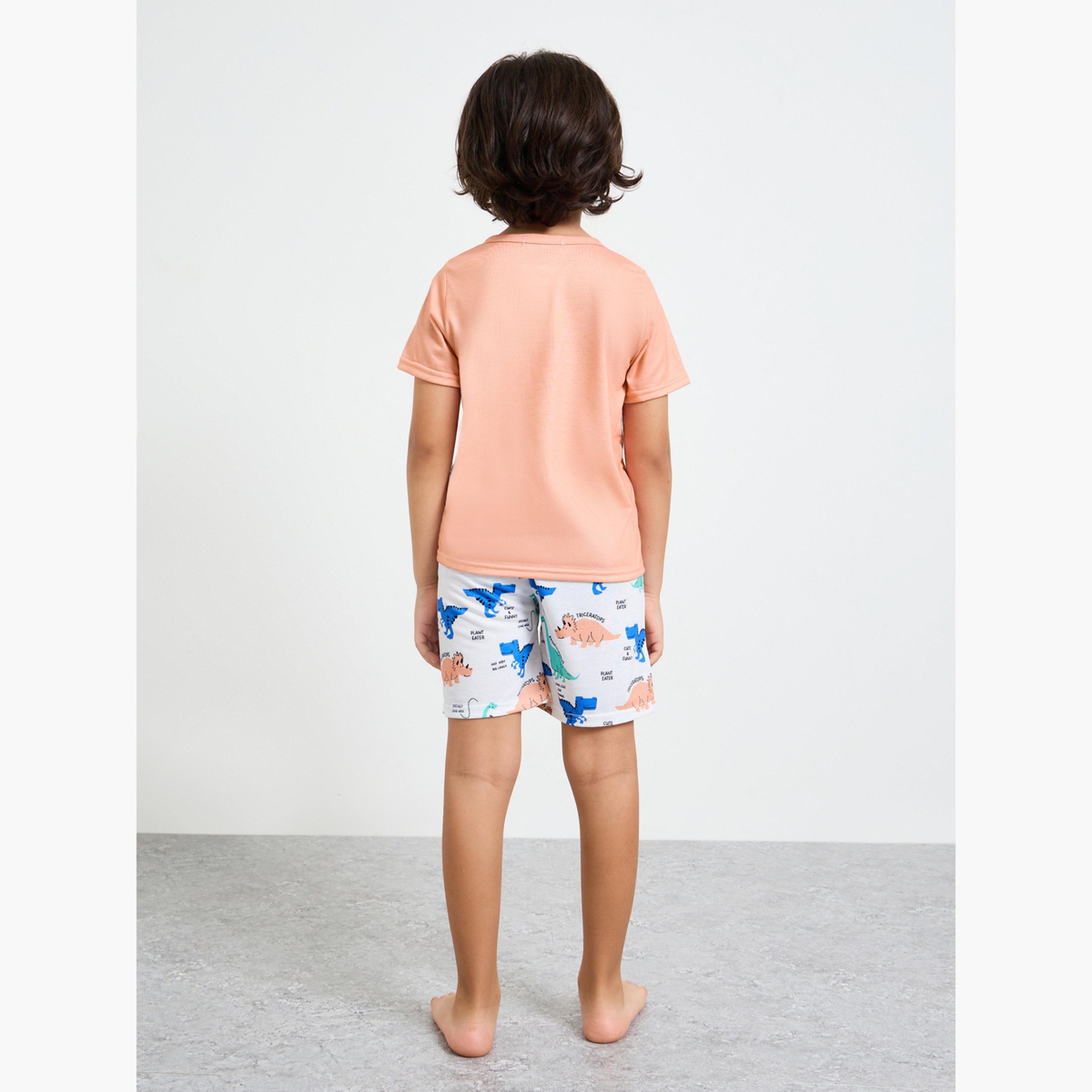 مجموعة من شورت وتيشيرت بطبعة ديناصور للأولاد-boys-clothing-nightwear-image-3
