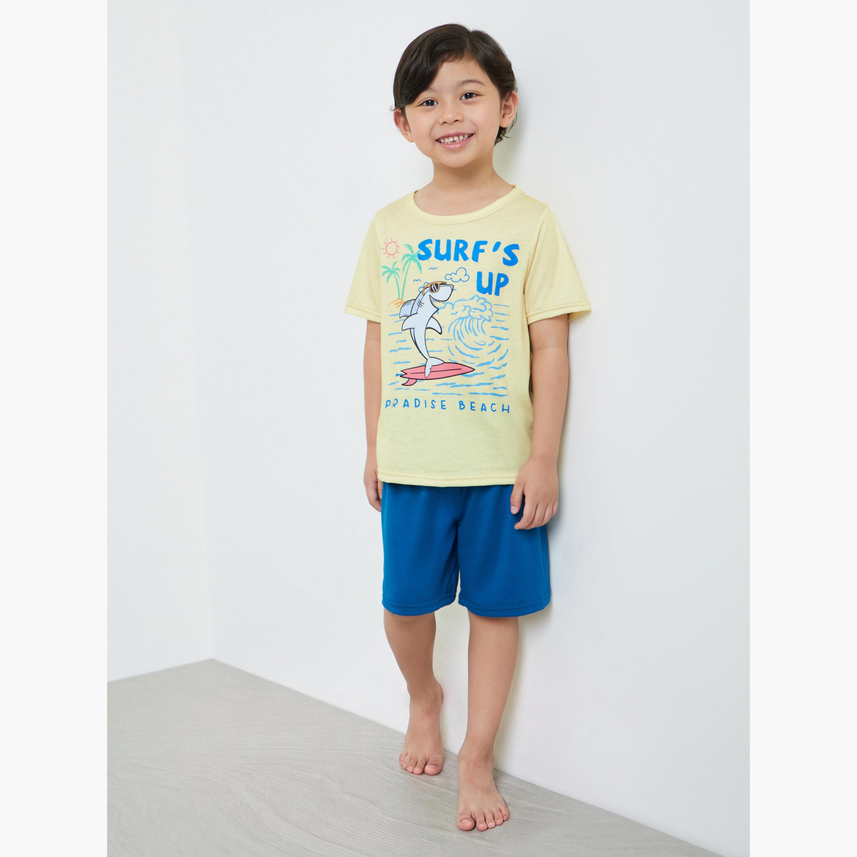 طقم من شورت وتيشيرت مطبوع بتصميم قرش-boys-clothing-setsandcoords-image-2