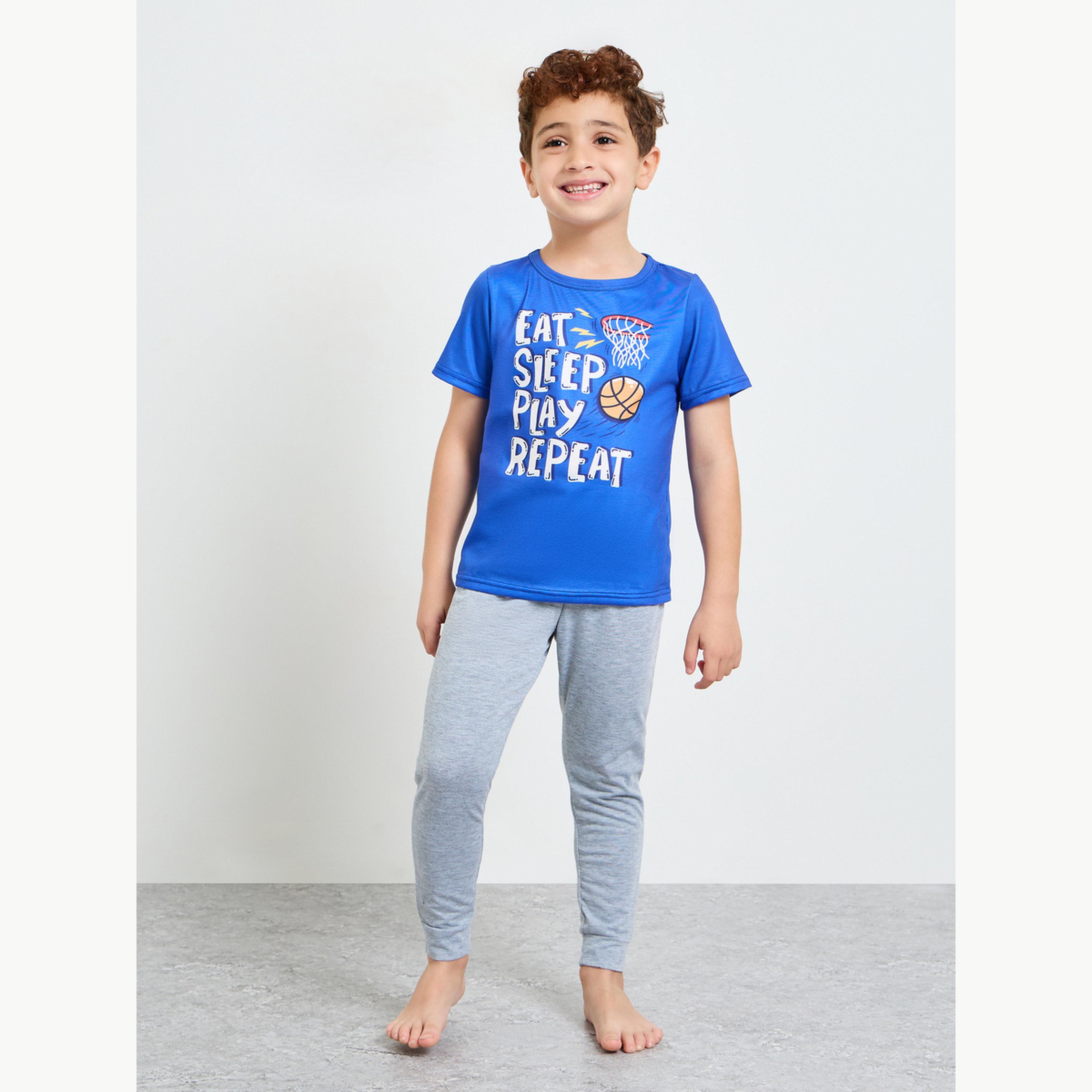 Styli Boys Graphic Print T-Shirt and Cuffed Pyjama Set-boys-clothing-nightwear-image-1