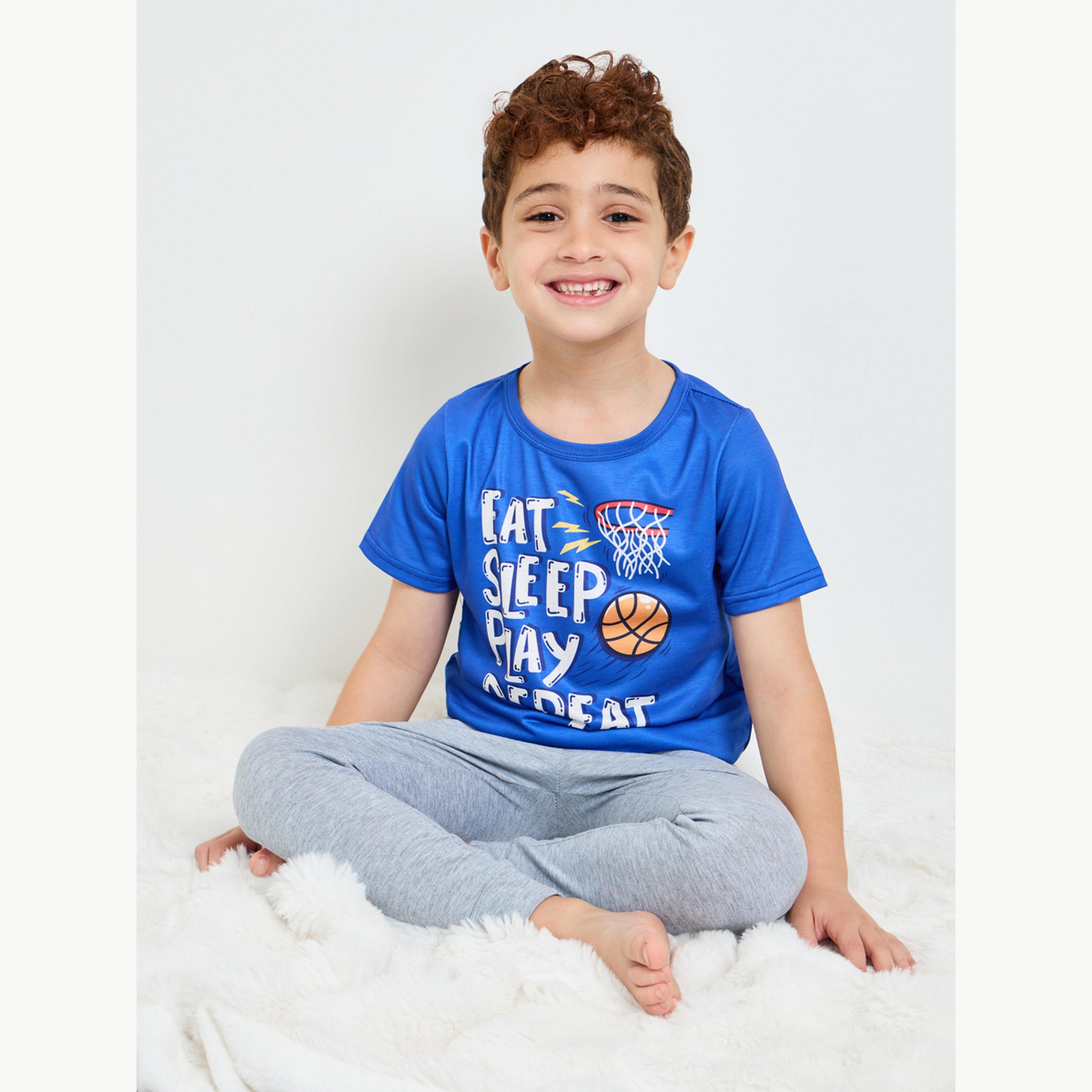 Styli Boys Graphic Print T-Shirt and Cuffed Pyjama Set-boys-clothing-nightwear-image-2