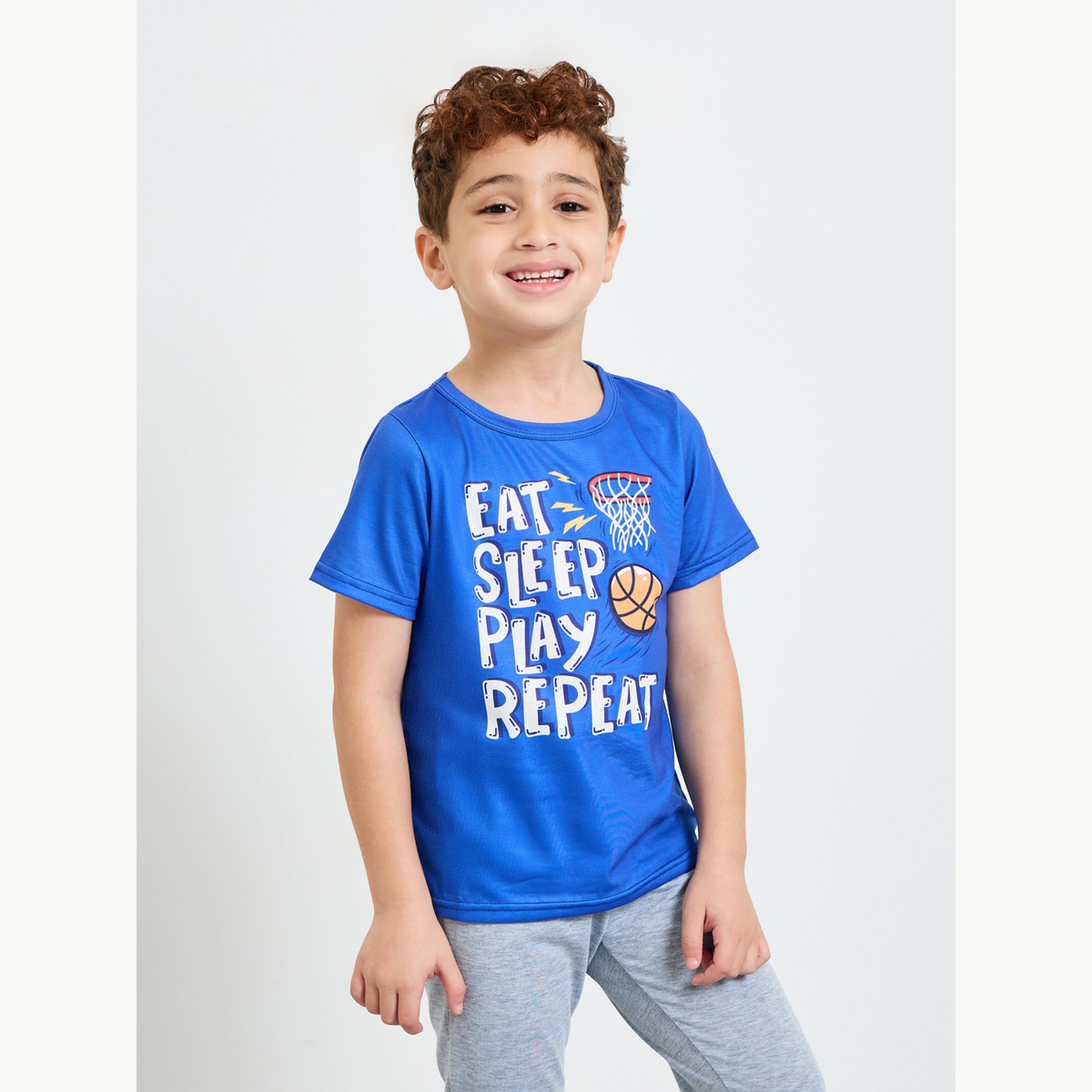 Styli Boys Graphic Print T-Shirt and Cuffed Pyjama Set-boys-clothing-nightwear-image-3