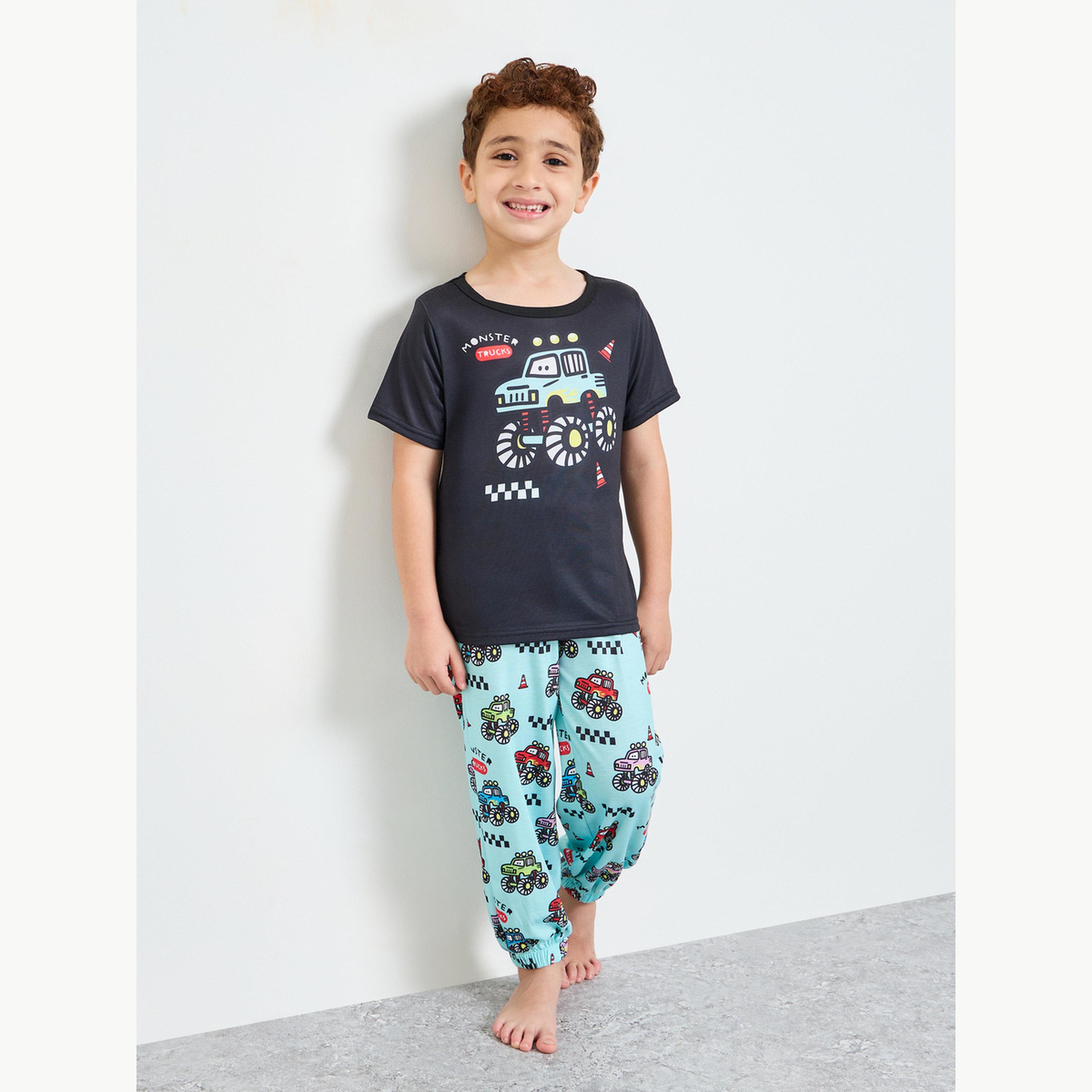Styli Boys Graphic Print T-Shirt and Cuffed Pyjama Set-boys-clothing-nightwear-image-1