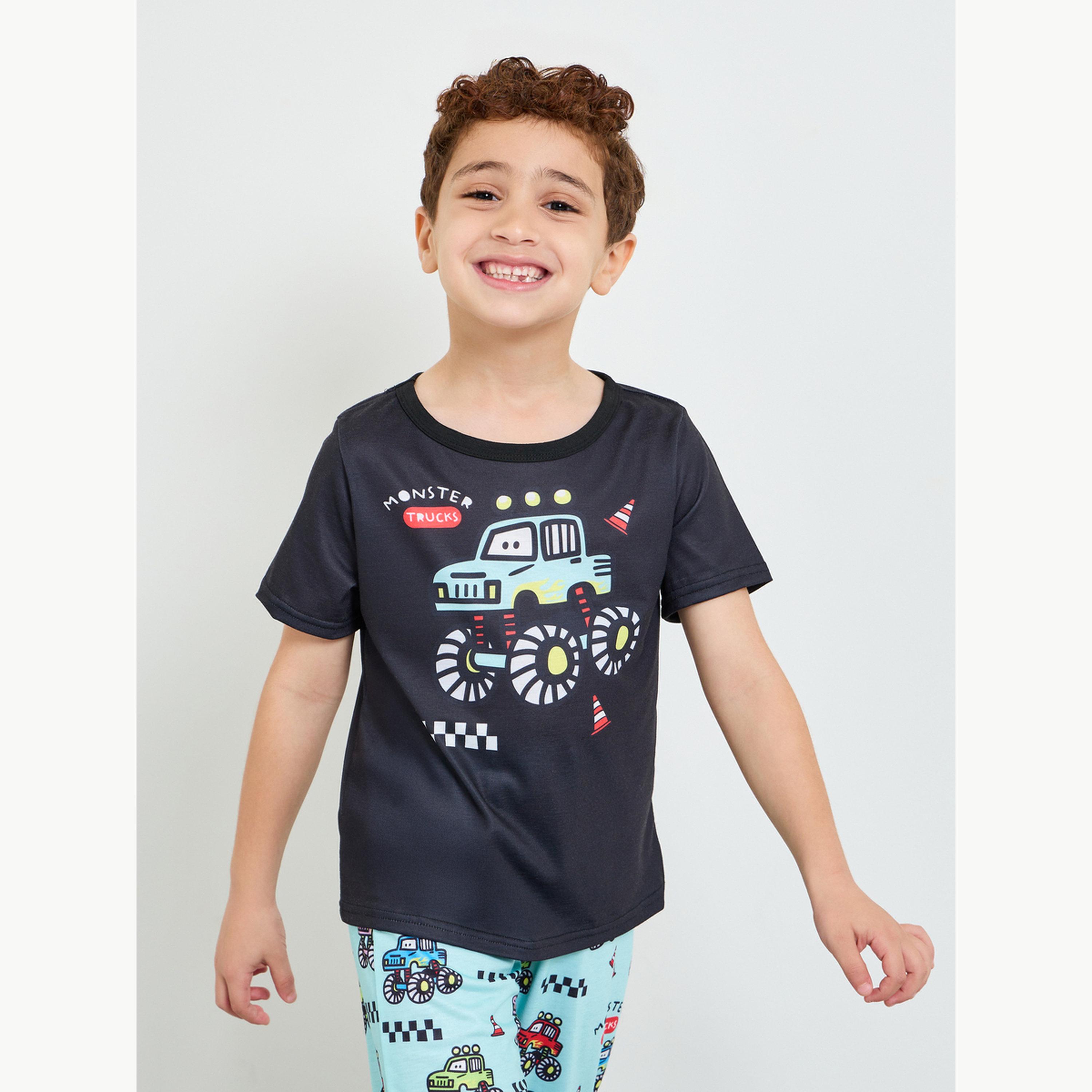 Styli Boys Graphic Print T-Shirt and Cuffed Pyjama Set-boys-clothing-nightwear-image-2