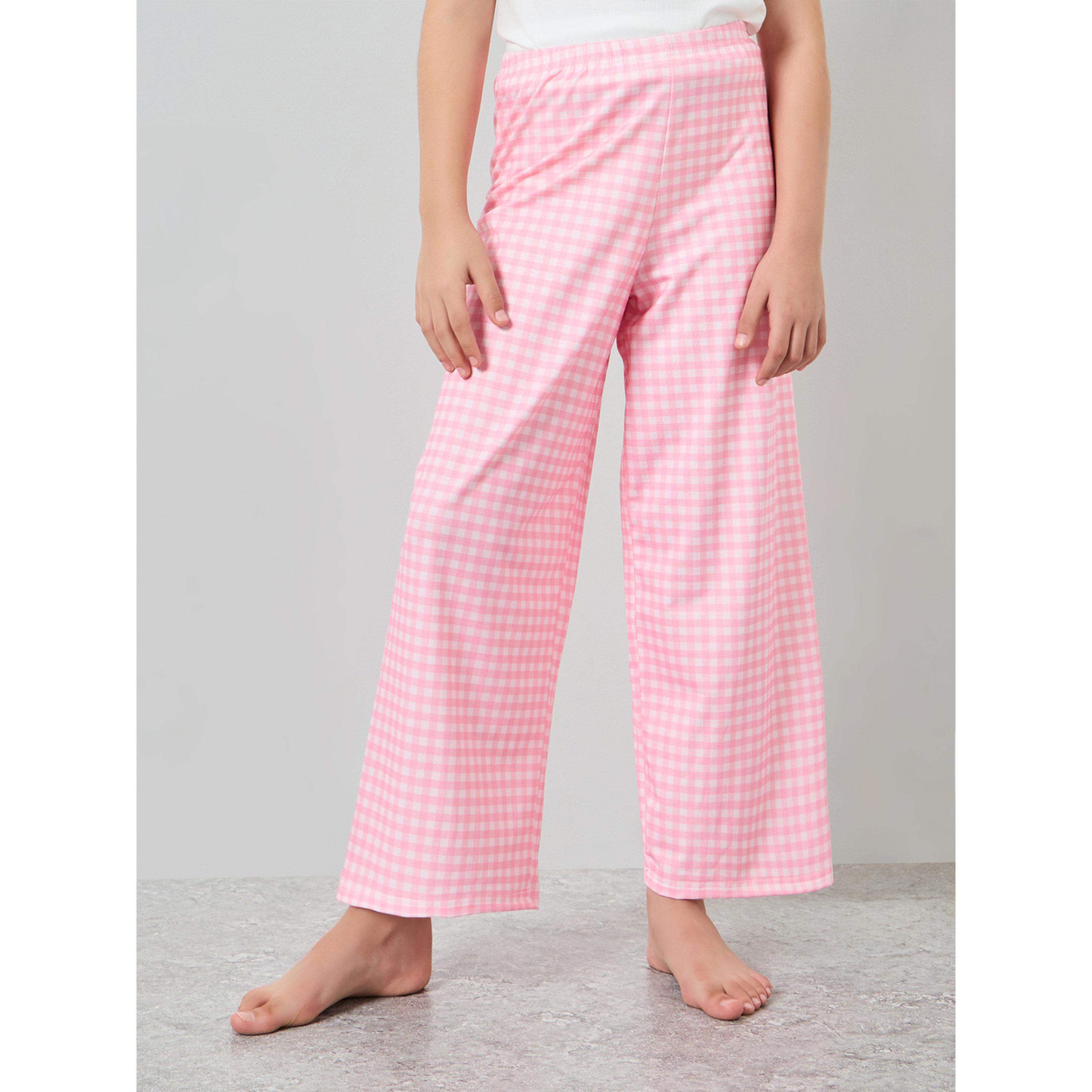 Styli Girls Floral Print T-Shirt and Checked Pyjama Set-girls-clothing-nightwear-image-5