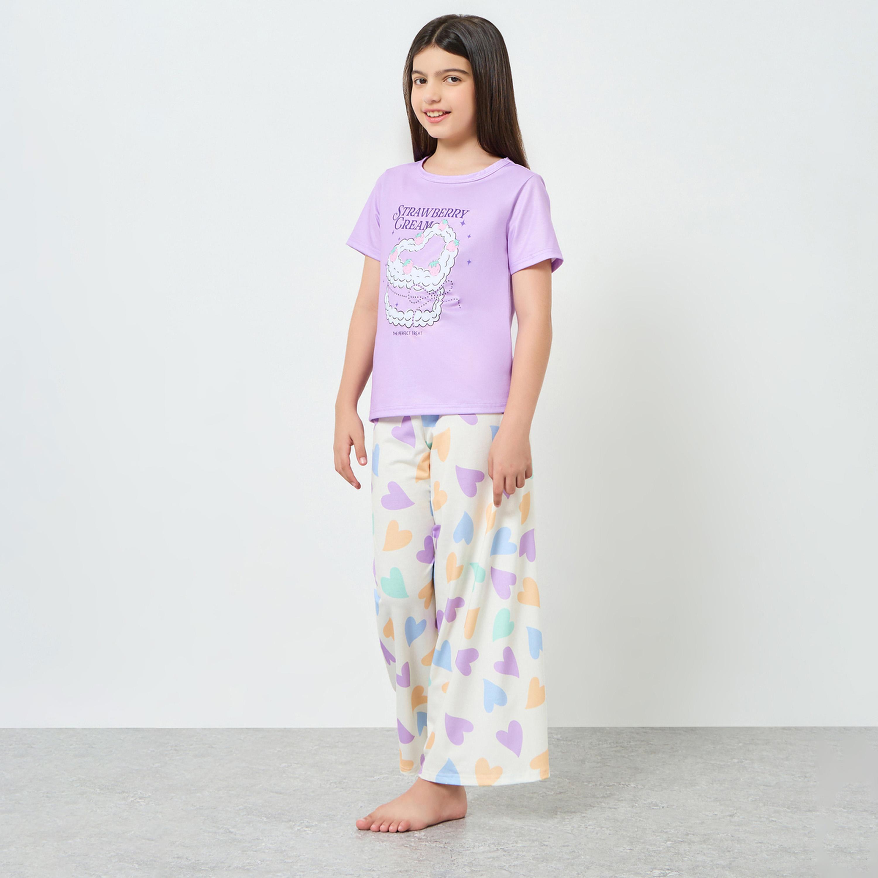 Styli Teen Girls Printed T-Shirt and Pyjama Set-girls-clothing-nightwear-image-1