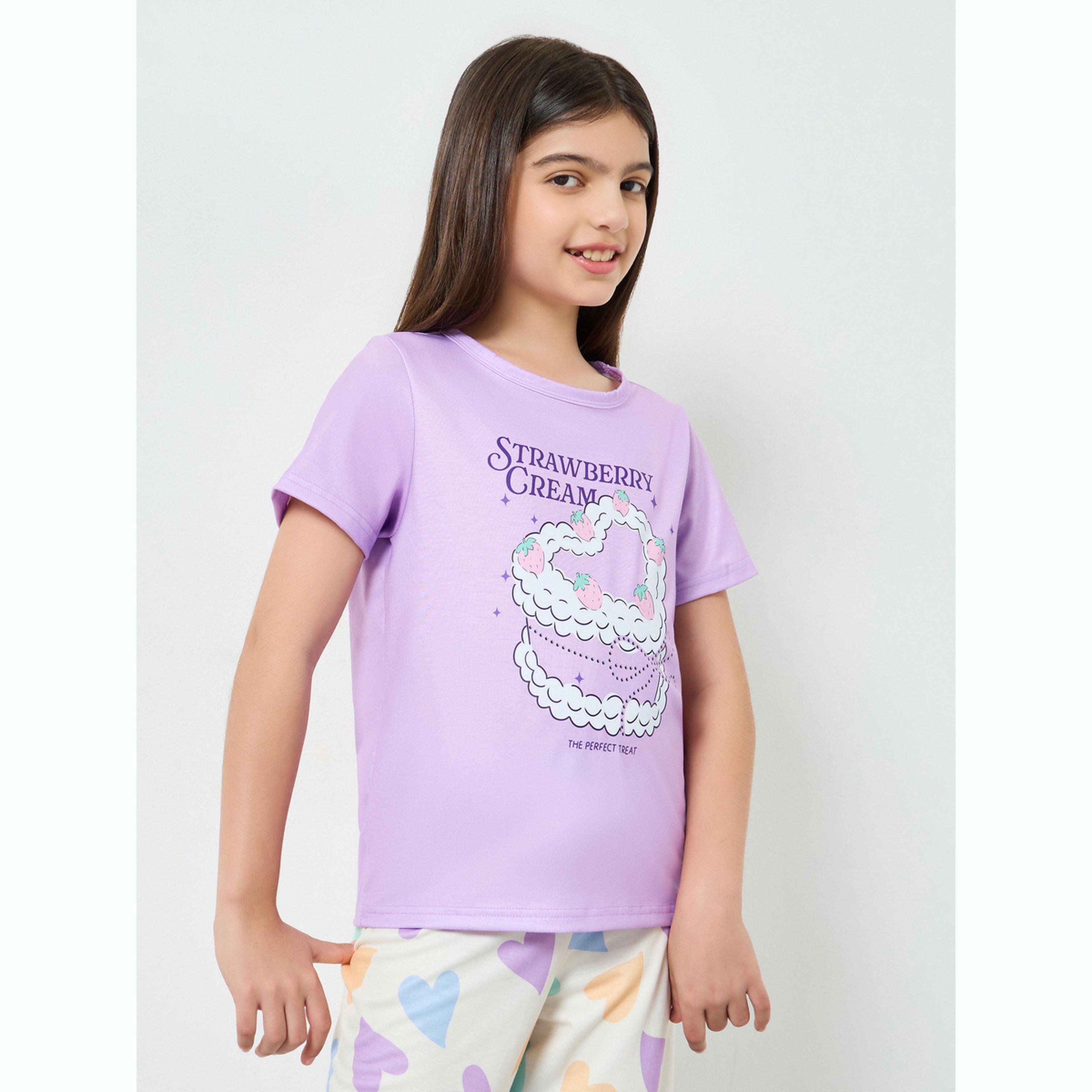 Styli Teen Girls Printed T-Shirt and Pyjama Set-girls-clothing-nightwear-image-2