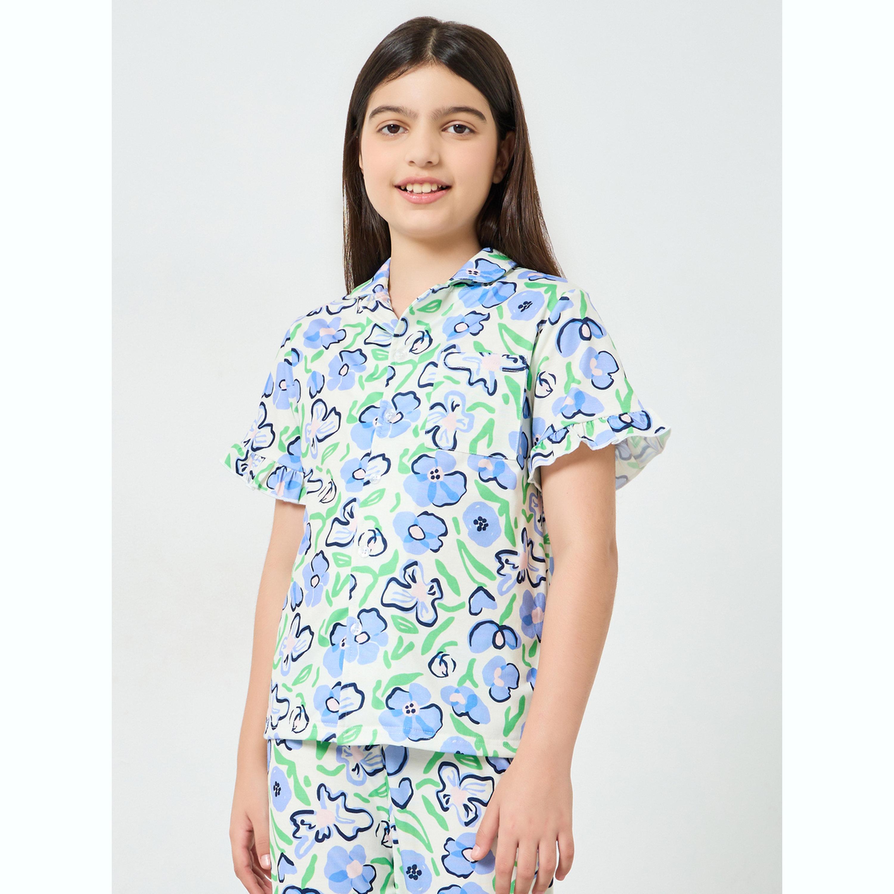 Styli Teen Girls All Over Print Shirt and Pyjama Set-girls-clothing-nightwear-image-2