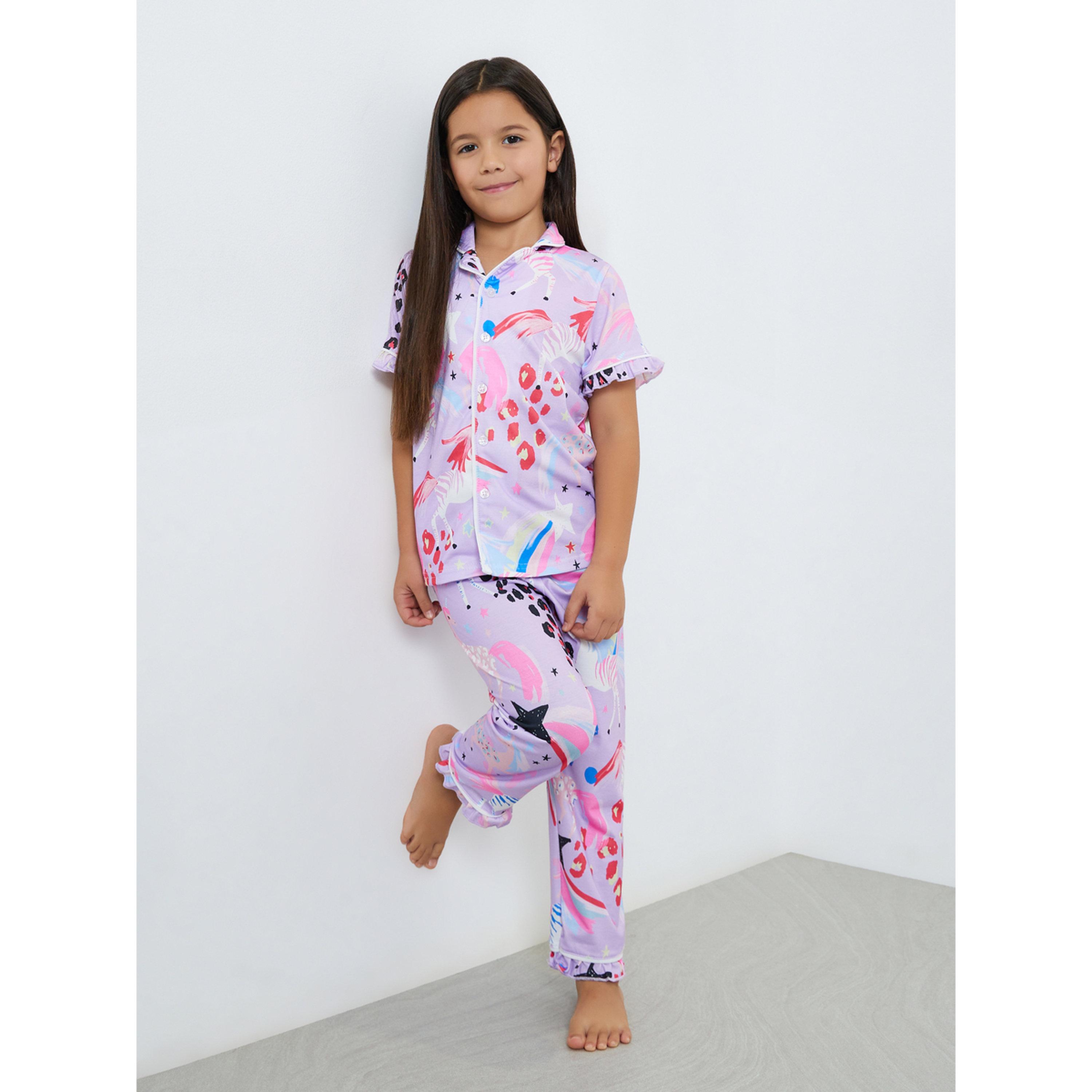 طقم بيجاما من بنطال وبلوزة للبنات بطبعة يونيكورن-girls-clothing-nightwear-image-1