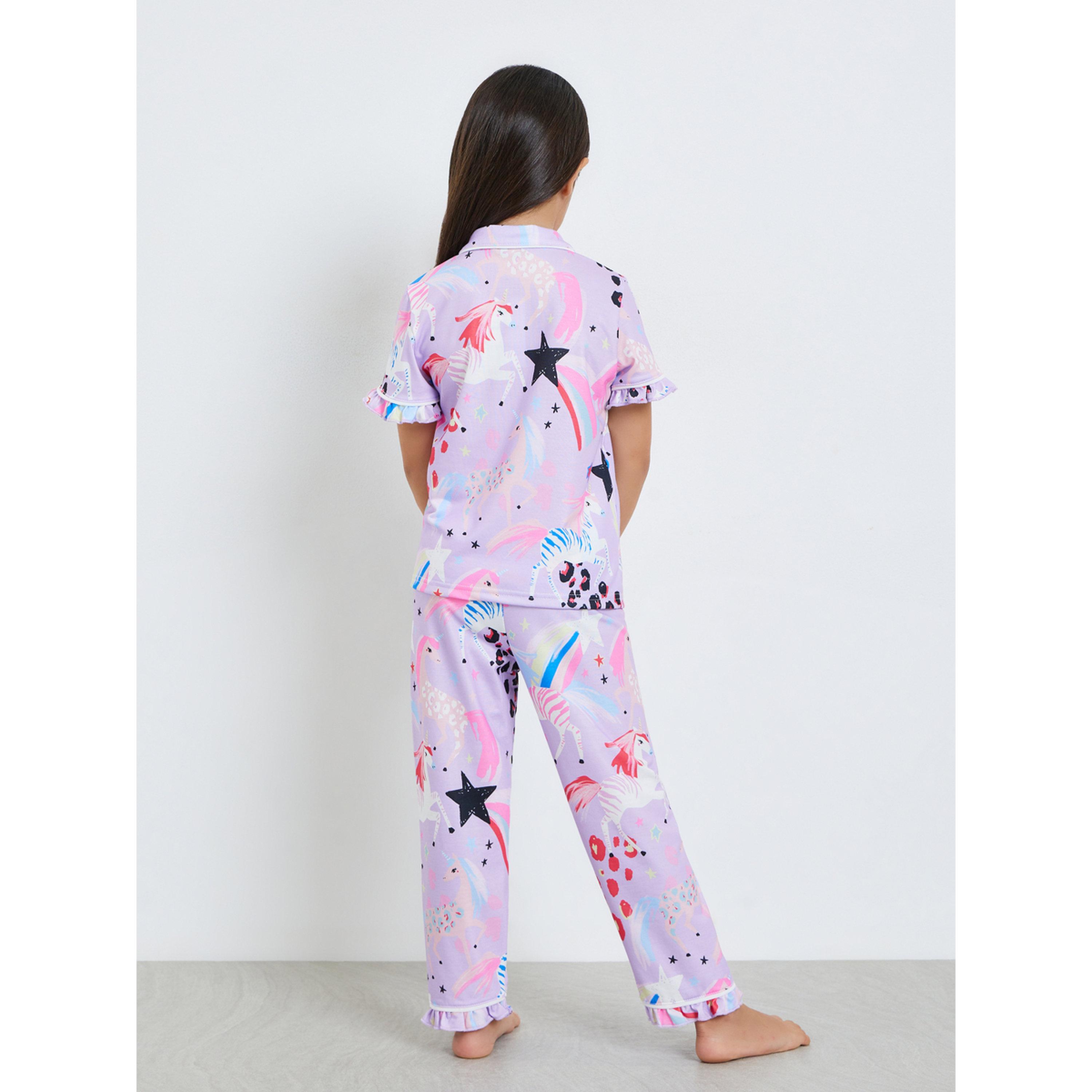 طقم بيجاما من بنطال وبلوزة للبنات بطبعة يونيكورن-girls-clothing-nightwear-image-4