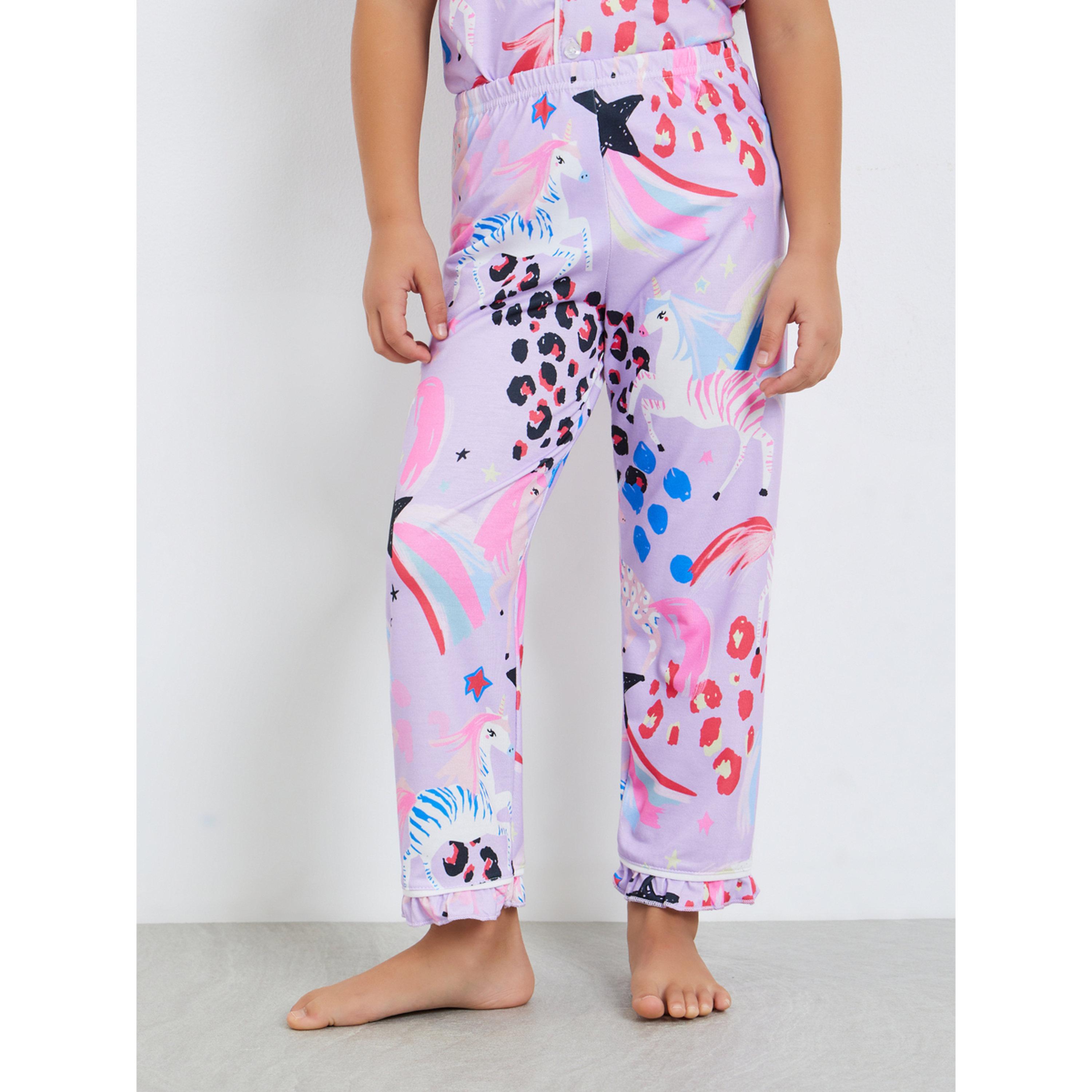 Styli Girls Unicorn Print Shirt and Pyjama Set-girls-clothing-nightwear-image-5