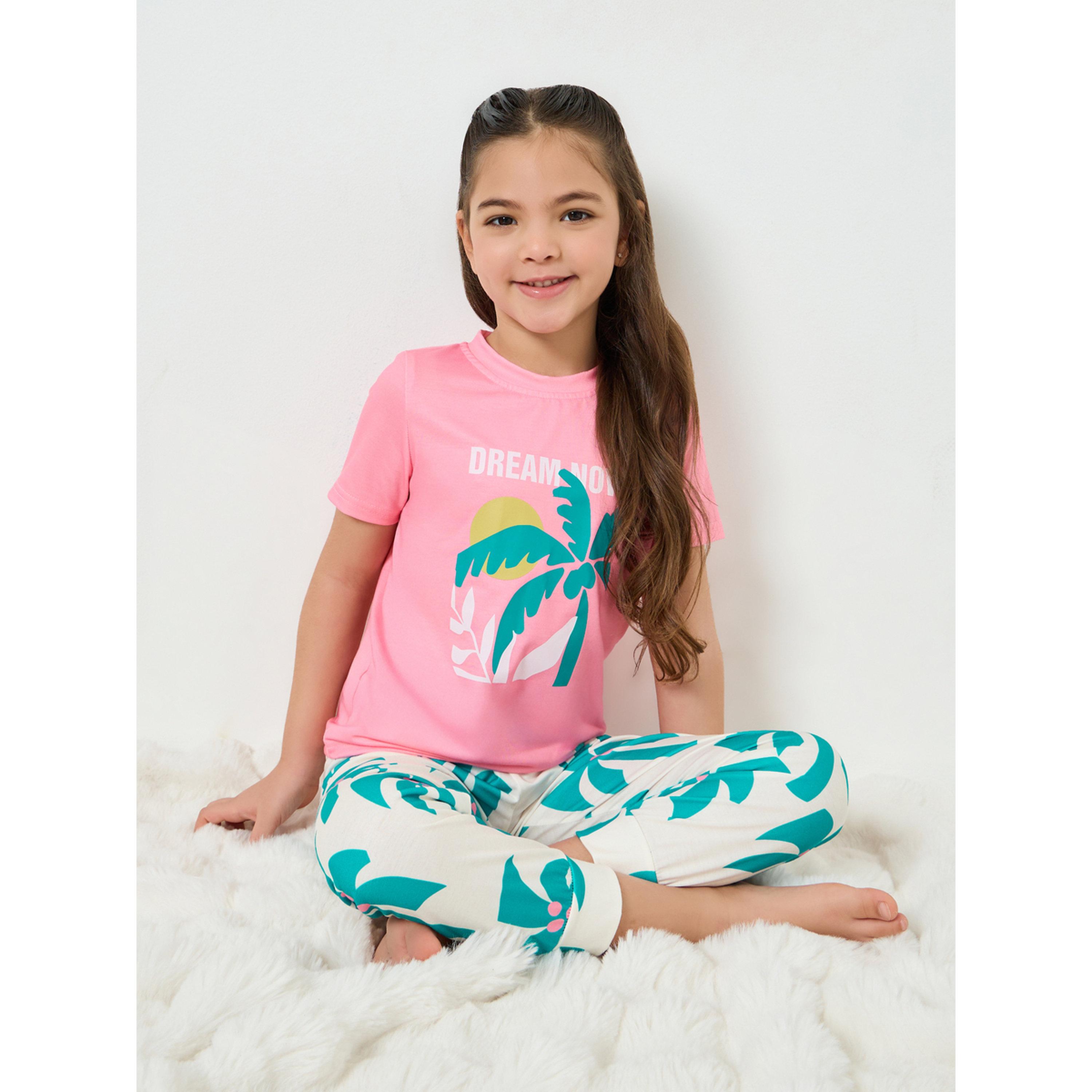 Styli Girls Printed Short Sleeve T-Shirt and Pyjama Set-girls-clothing-nightwear-image-2
